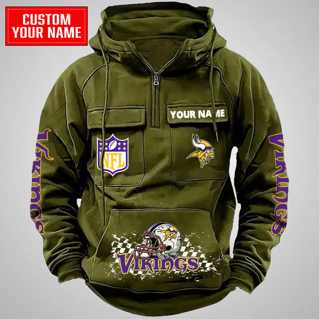 Minnesota Vikings Halloween Collection Multi-Pockets Zip Hoodie AZCAMZHD000009
