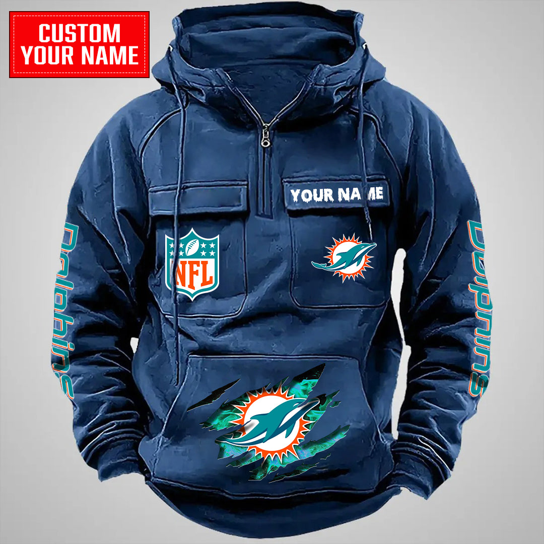 Miami Dolphins Halloween Collection Multi-Pockets Zip Hoodie AZCAMZHD000060