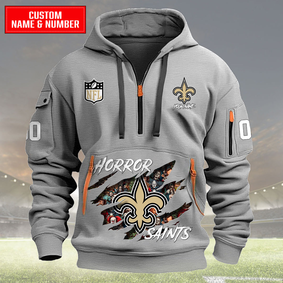 New Orleans Saints Halloween Horror Collection Personalize Quarter Zip Hoodie AZCAQZH000010
