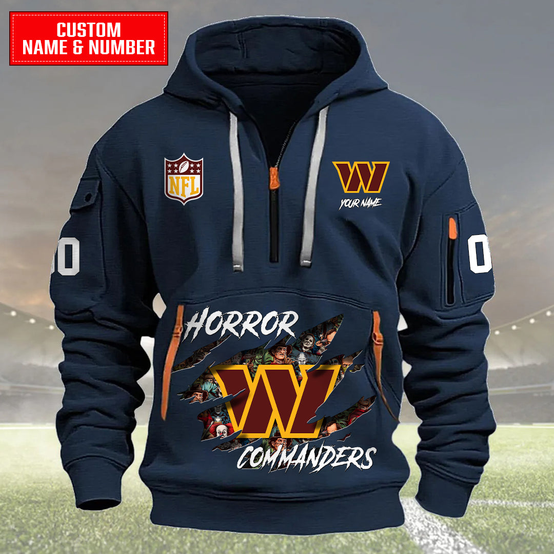 Washington Commanders Halloween Horror Collection Personalize Quarter Zip Hoodie AZCAQZH000016