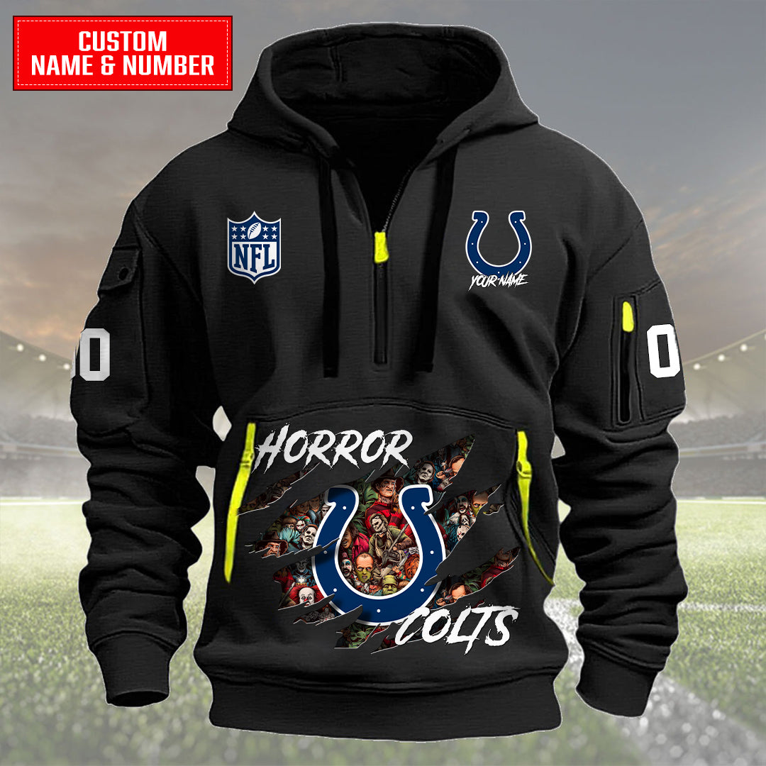 Indianapolis Colts Halloween Horror Collection Personalize Quarter Zip Hoodie AZCAQZH000023