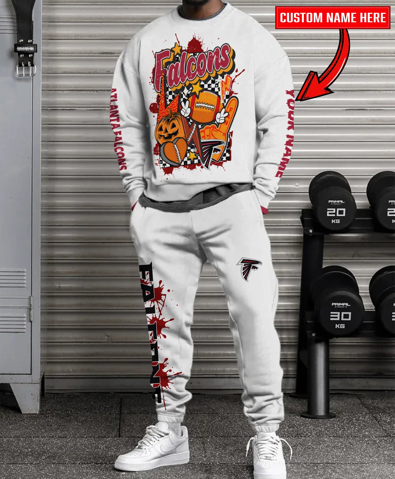 Atlanta Falcons Halloween Collection Unisex Sweatshirt And Sweatpants Set AZCASP000002White