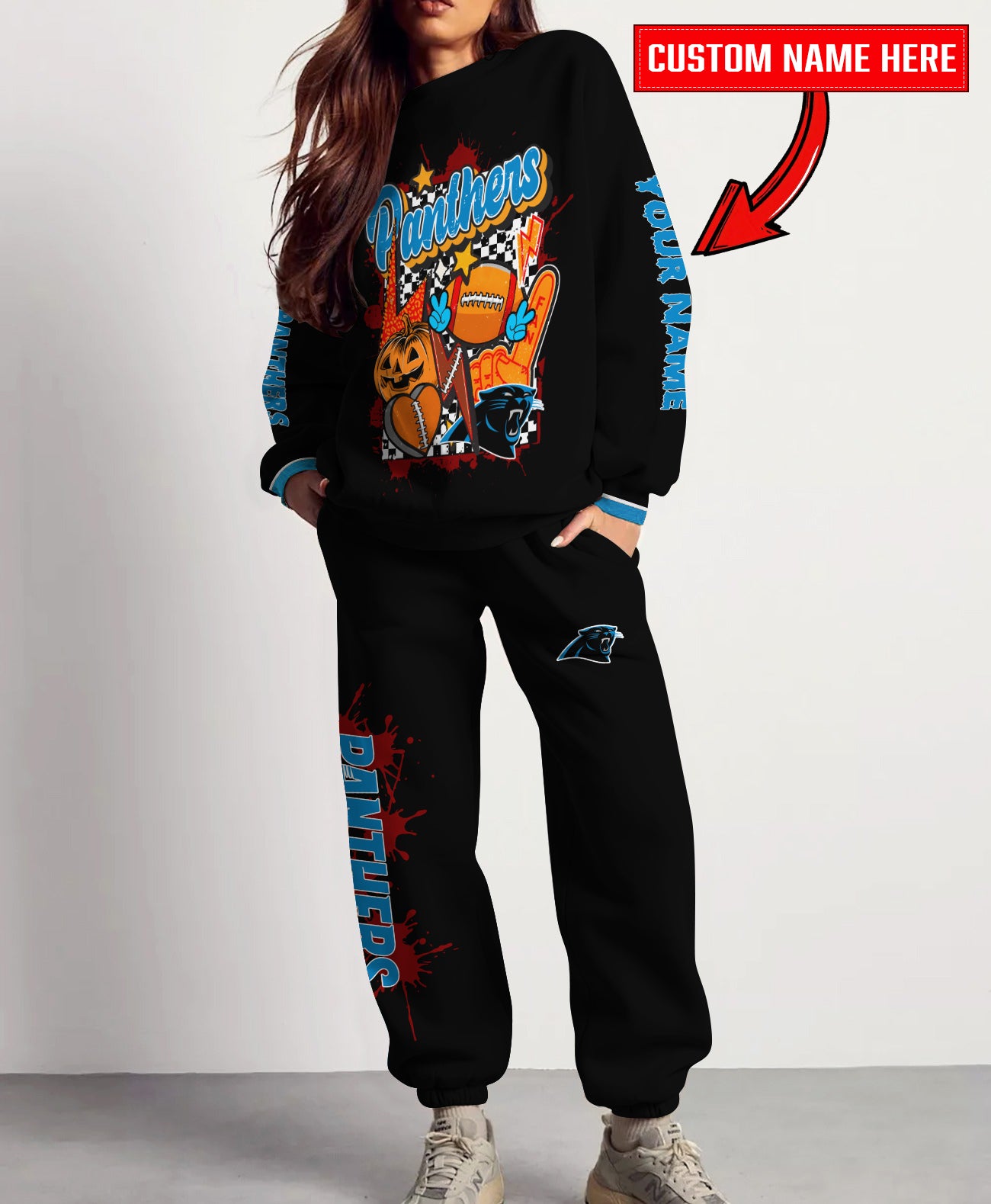 Carolina Panthers Halloween Collection Unisex Sweatshirt And Sweatpants Set AZCASP000003Black