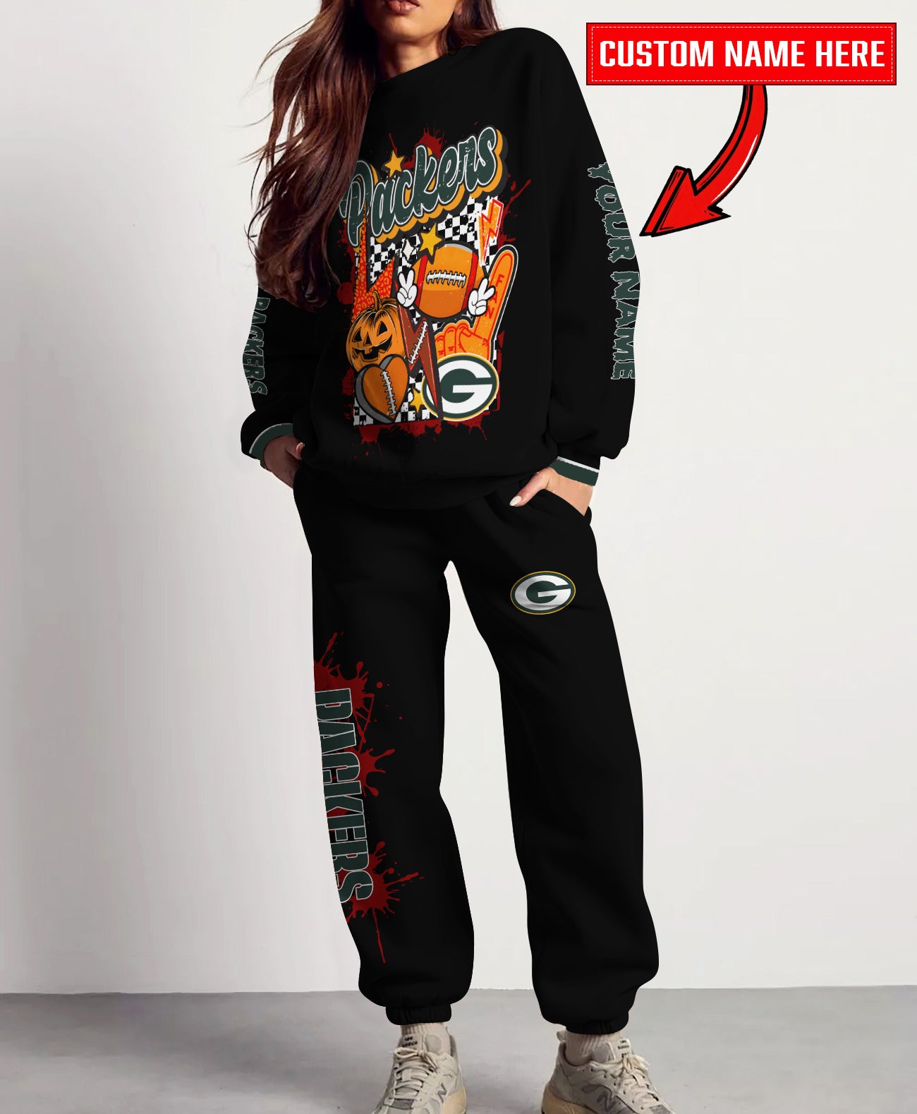 Green Bay Packers Halloween Collection Unisex Sweatshirt And Sweatpants Set AZCASP000007Black