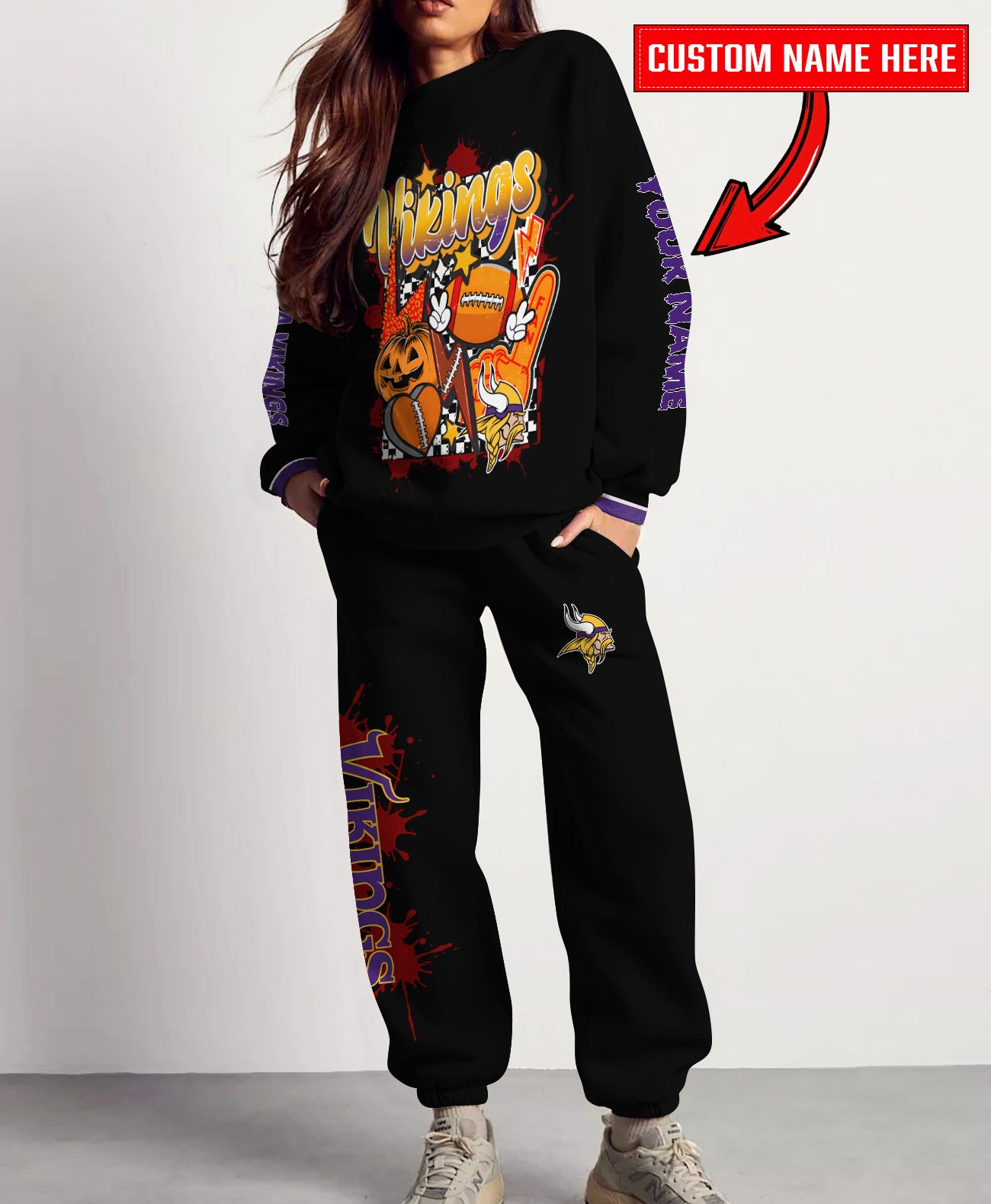 Minnesota Vikings Halloween Collection Unisex Sweatshirt And Sweatpants Set AZCASP000009Black