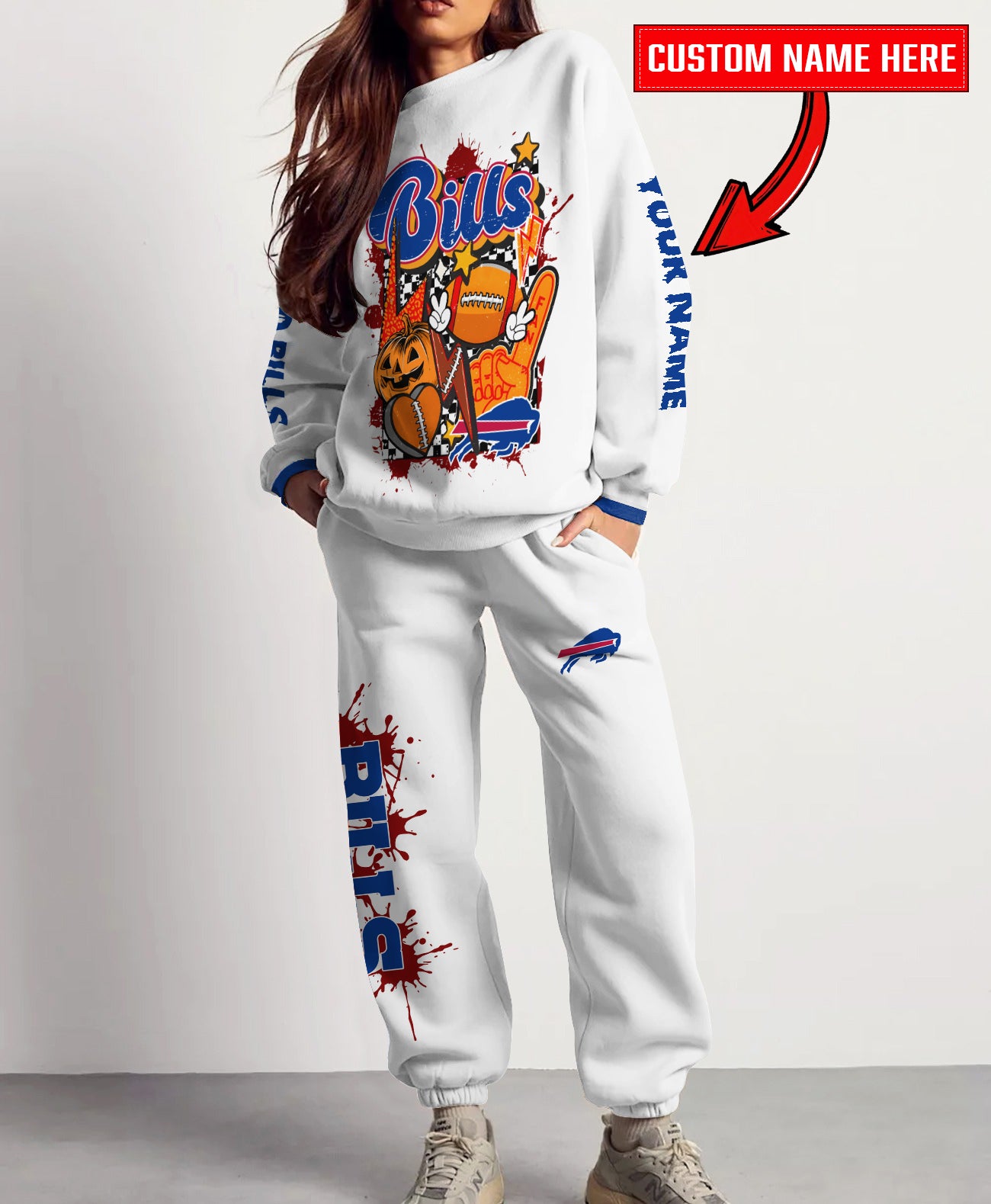 Buffalo Bills Halloween Collection Unisex Sweatshirt And Sweatpants Set AZCASP000018White