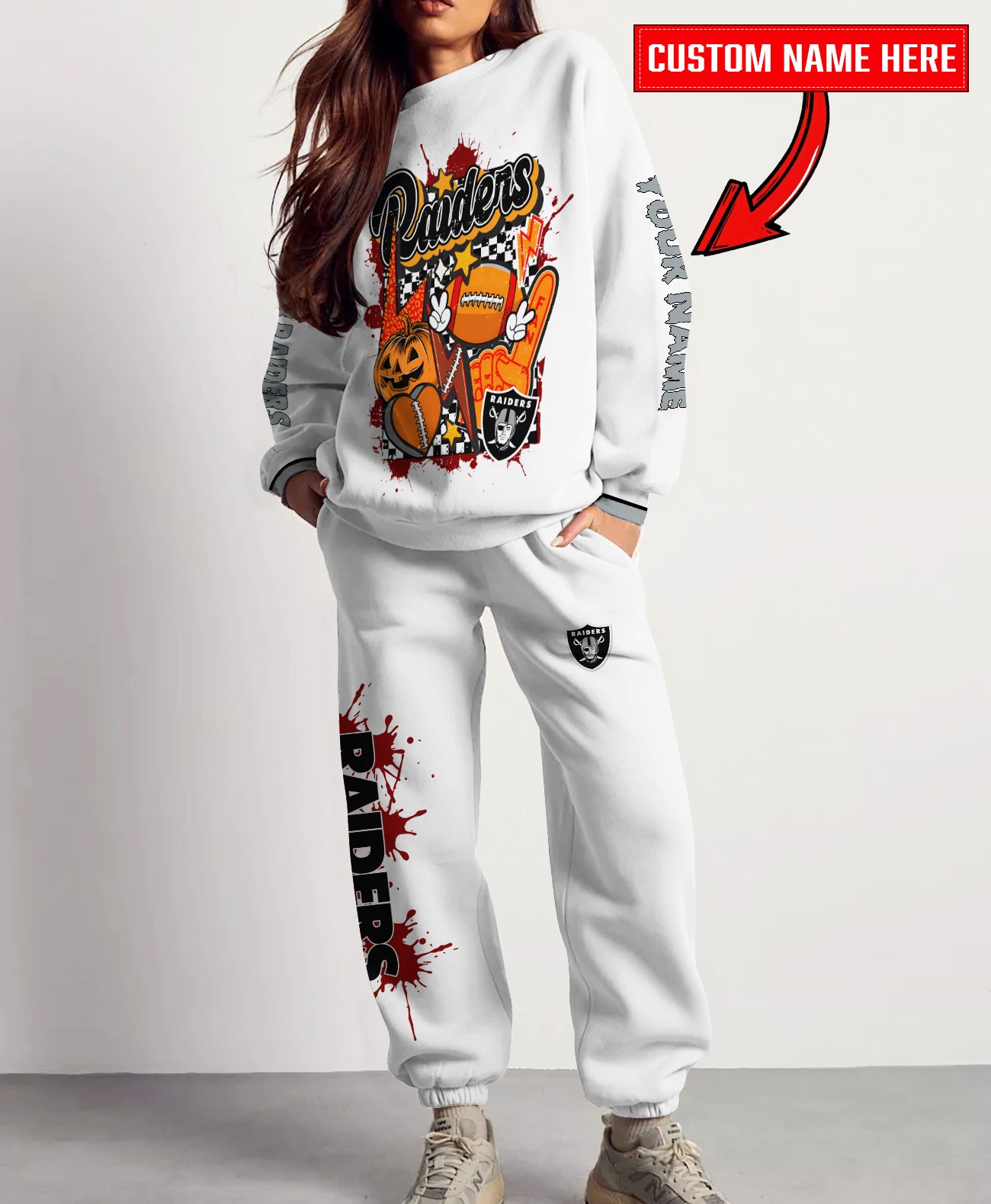 Las Vegas Raiders Halloween Collection Unisex Sweatshirt And Sweatpants Set AZCASP000026White