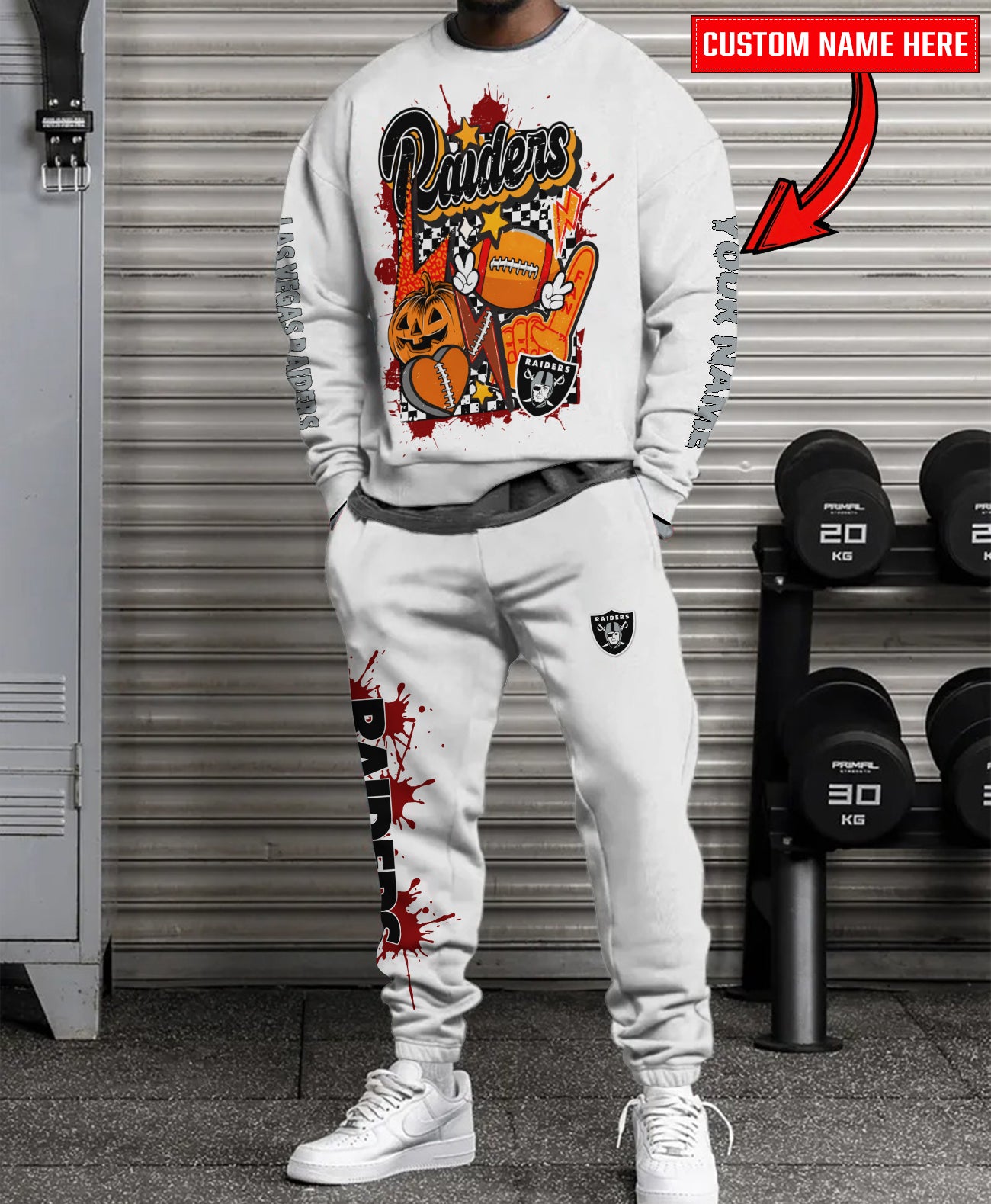 Las Vegas Raiders Halloween Collection Unisex Sweatshirt And Sweatpants Set AZCASP000026White