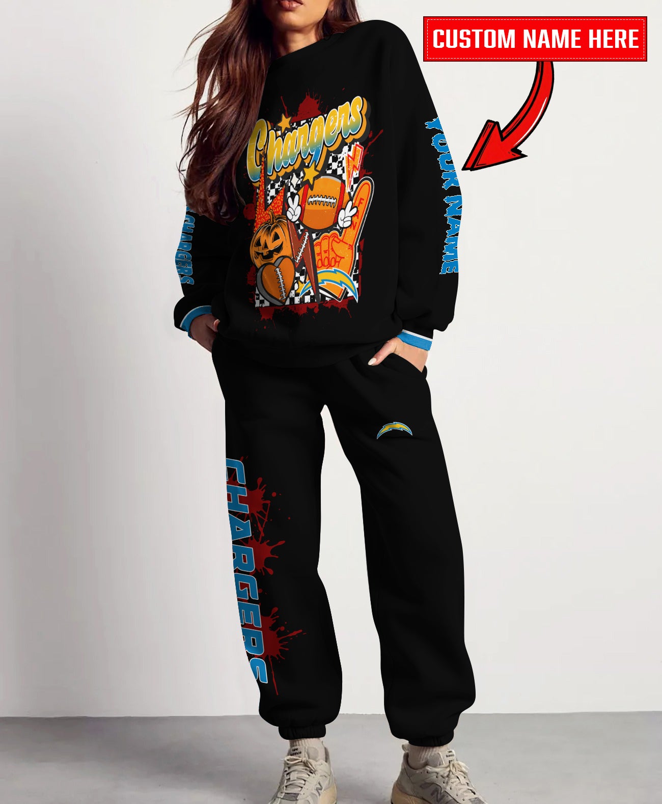 Los Angeles Chargers Halloween Collection Unisex Sweatshirt And Sweatpants Set AZCASP000027Black