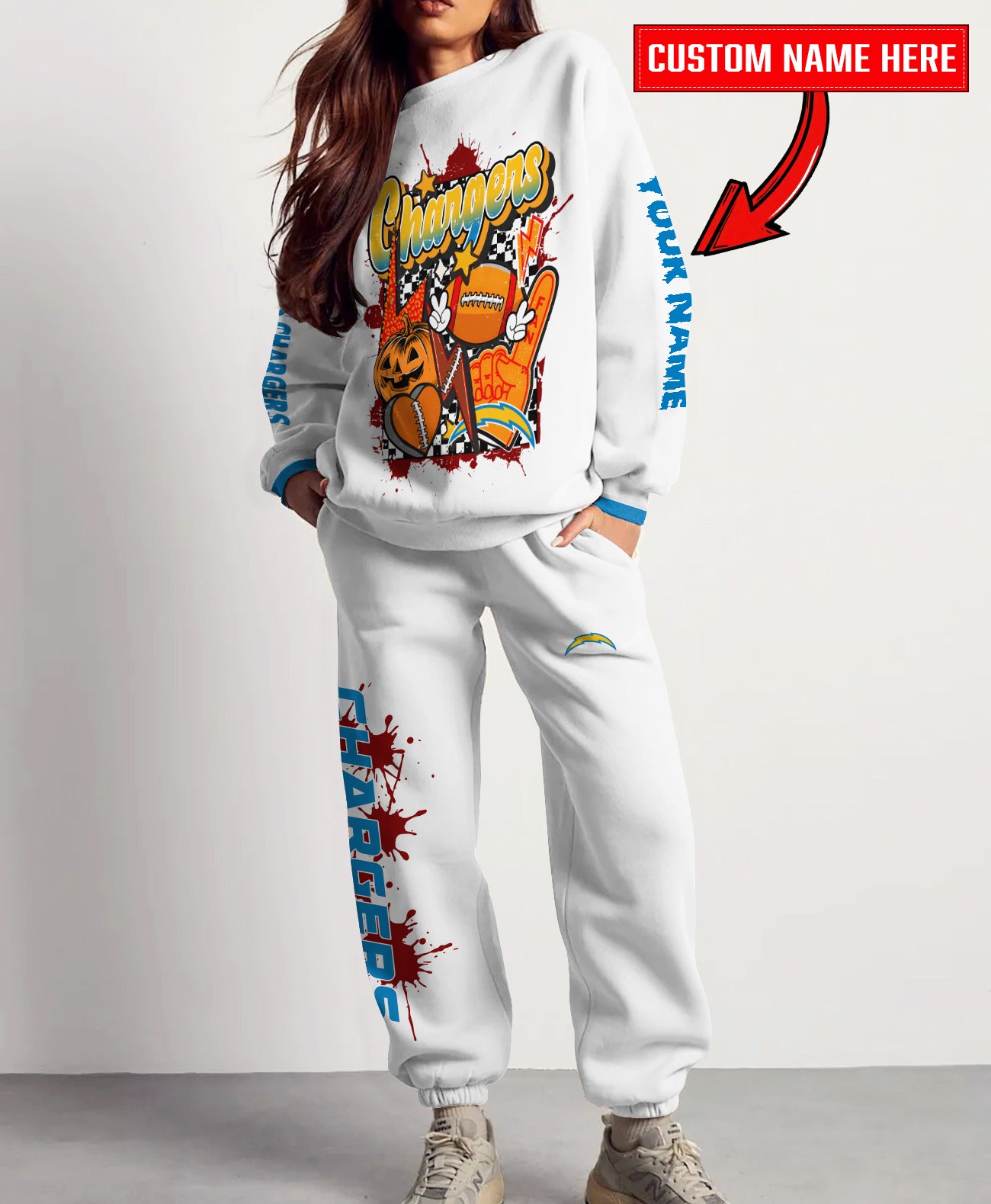 Los Angeles Chargers Halloween Collection Unisex Sweatshirt And Sweatpants Set AZCASP000027White