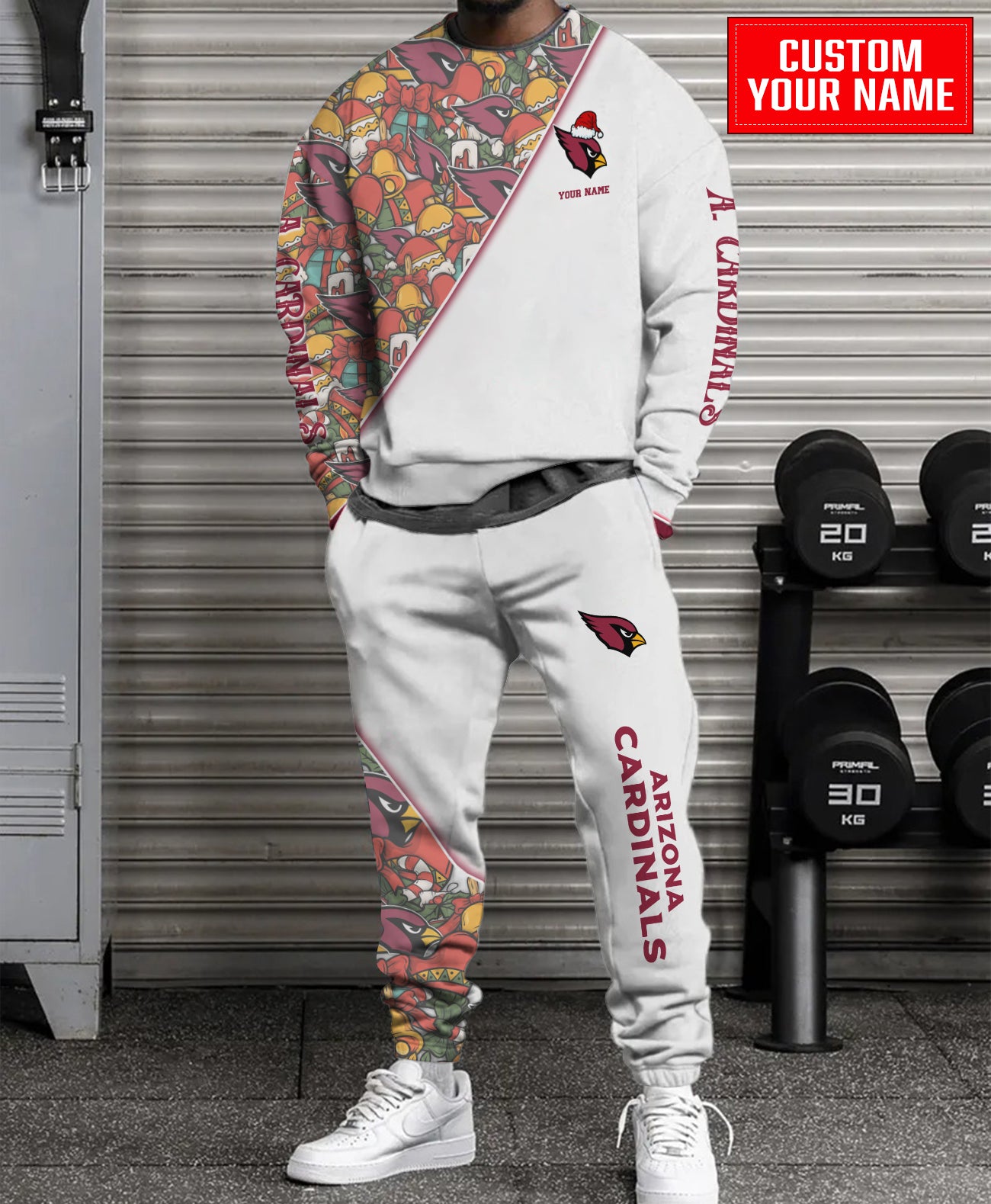 Arizona Cardinals Christmas Pattern Unisex Combo Sweatshirt And Sweatpants AZCASP000065White
