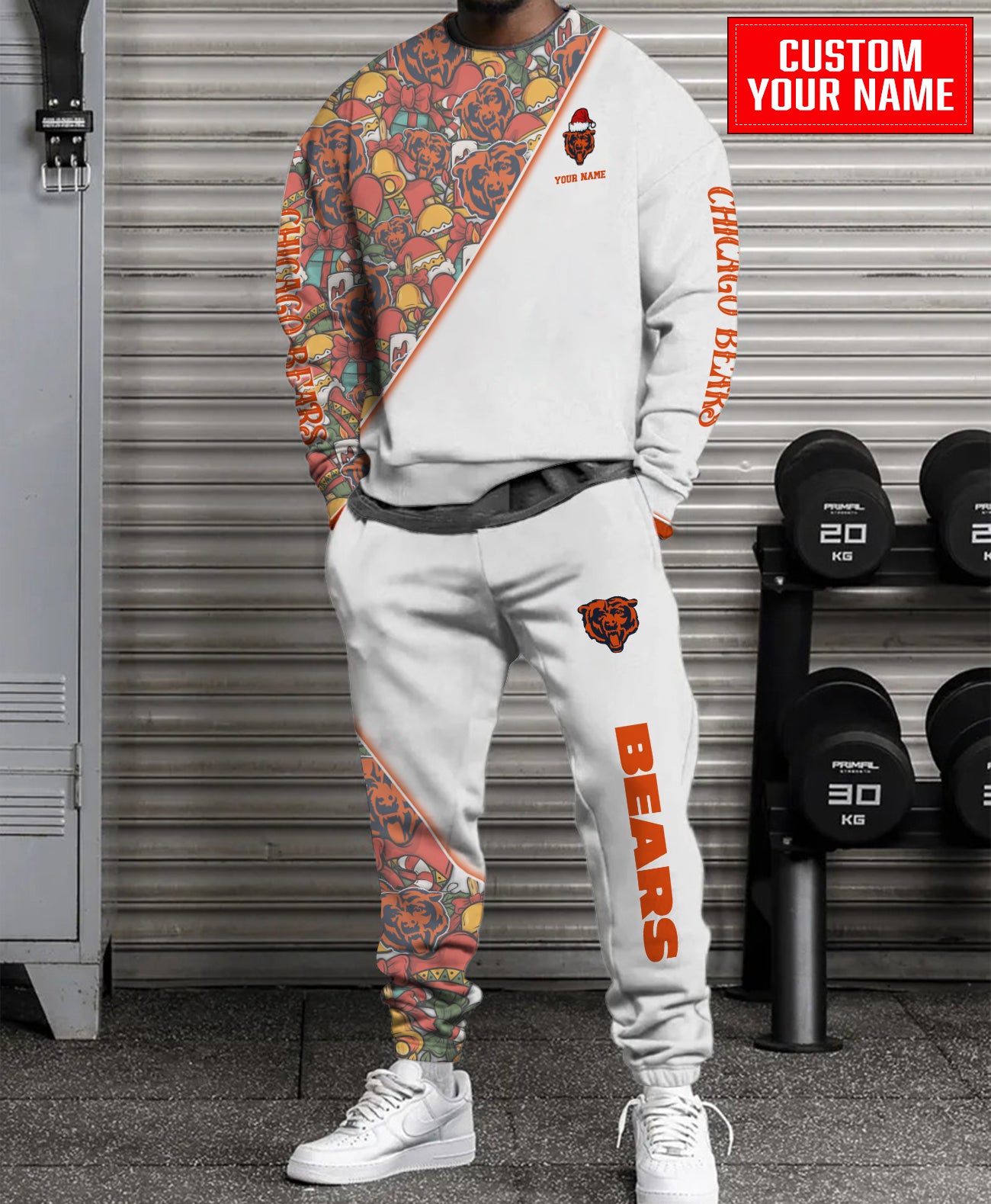 Chicago Bears Christmas Pattern Unisex Combo Sweatshirt And Sweatpants AZCASP000068White