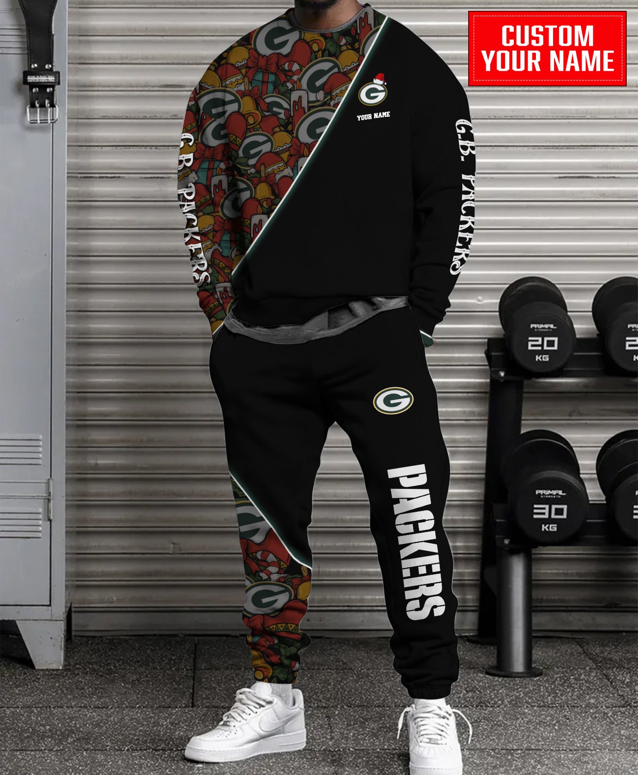 Green Bay Packers Christmas Pattern Unisex Combo Sweatshirt And Sweatpants AZCASP000071Black