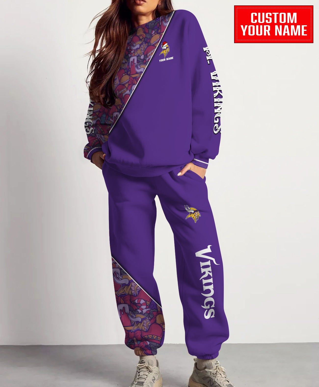 Minnesota Vikings Christmas Pattern Unisex Combo Sweatshirt And Sweatpants AZCASP000073TeamColor