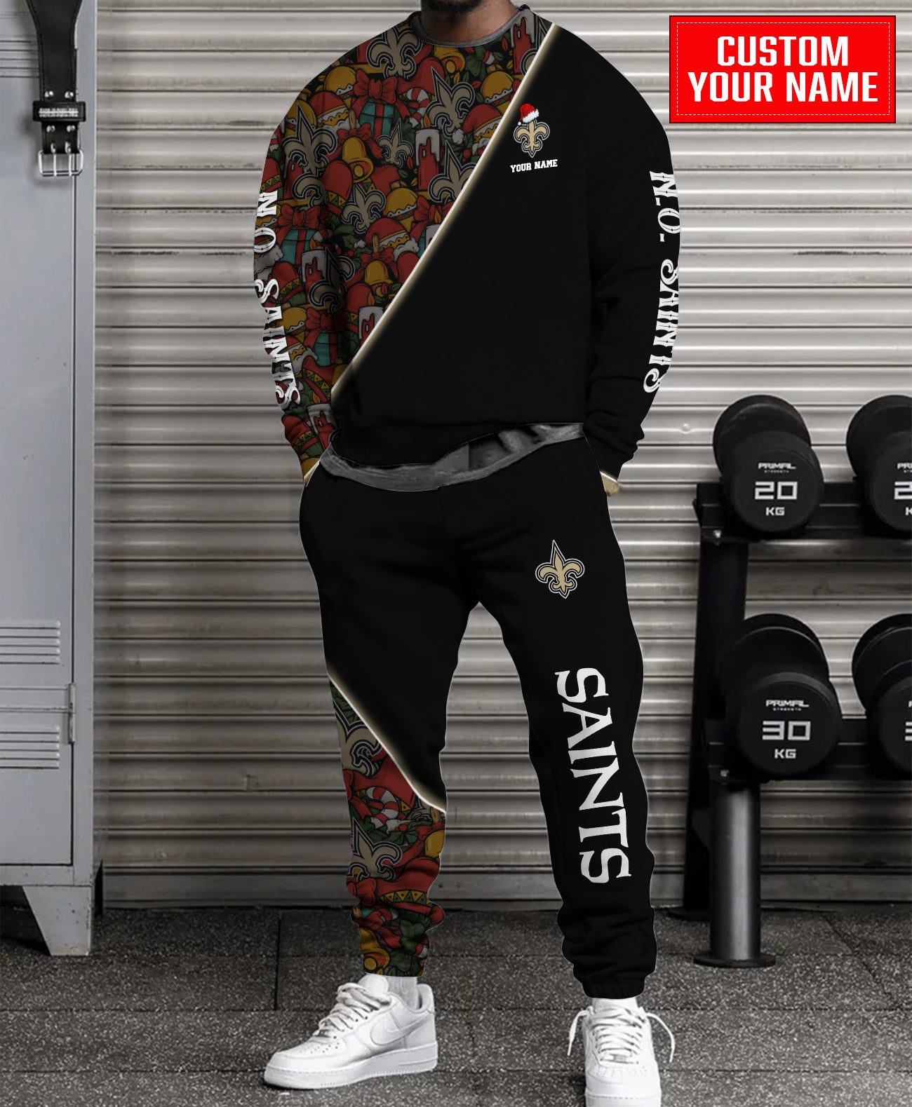 New Orleans Saints Christmas Pattern Unisex Combo Sweatshirt And Sweatpants AZCASP000074Black