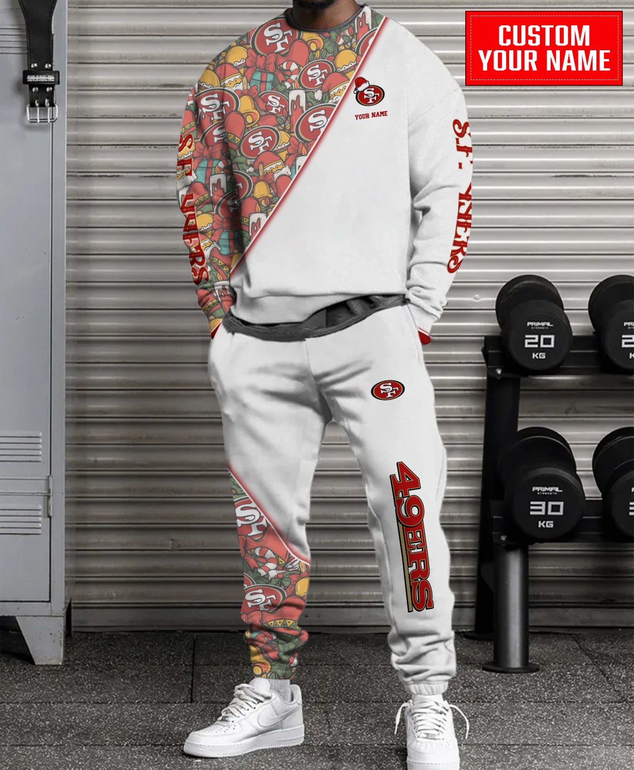San Francisco 49ers Christmas Pattern Unisex Combo Sweatshirt And Sweatpants AZCASP000077White