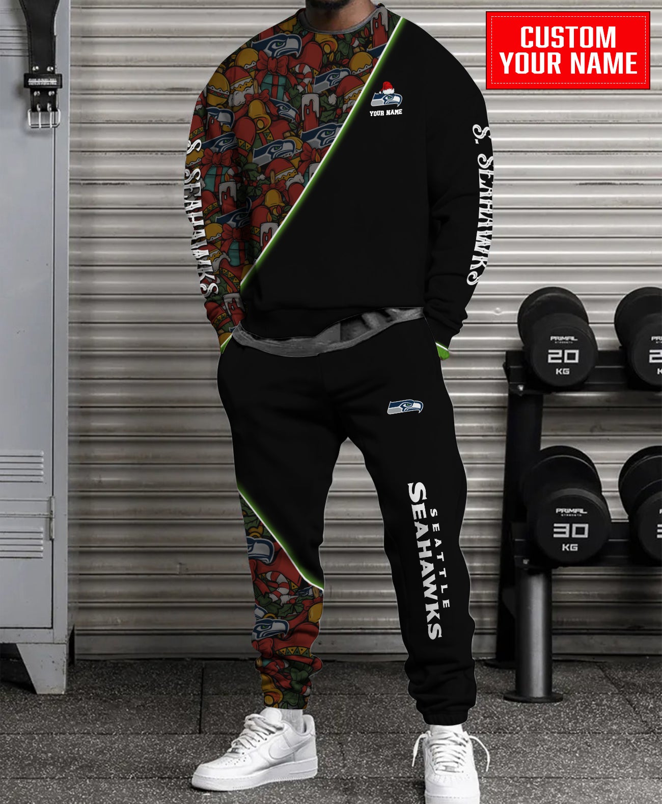 Seattle Seahawks Christmas Pattern Unisex Combo Sweatshirt And Sweatpants AZCASP000078Black