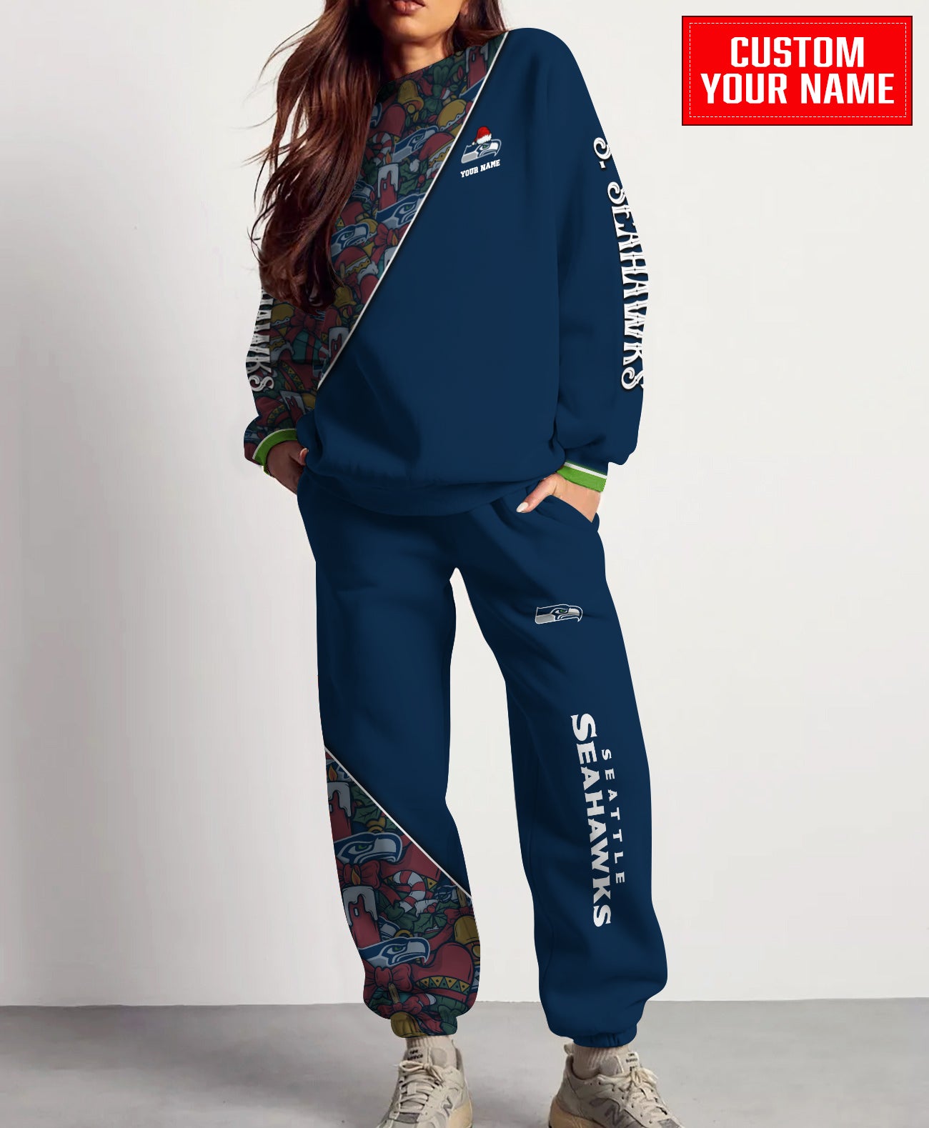 Seattle Seahawks Christmas Pattern Unisex Combo Sweatshirt And Sweatpants AZCASP000078TeamColor