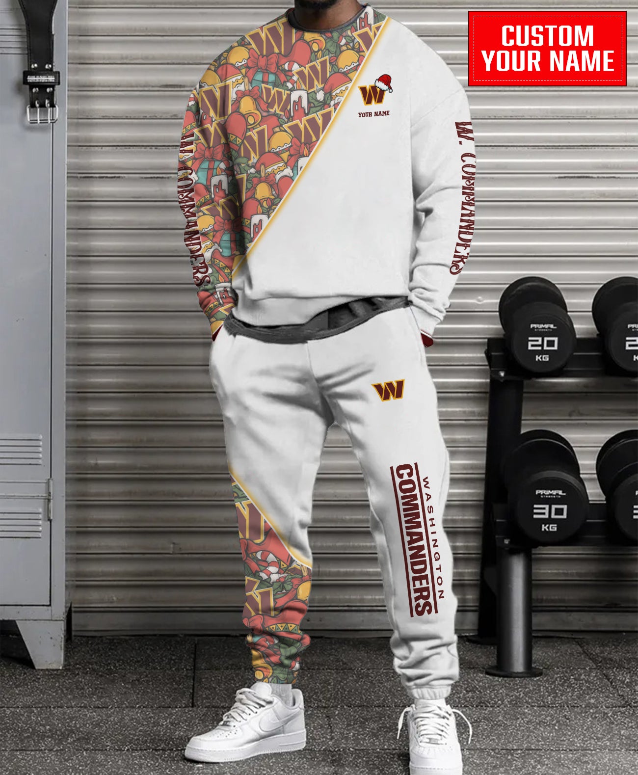 Washington Commanders Christmas Pattern Unisex Combo Sweatshirt And Sweatpants AZCASP000080White