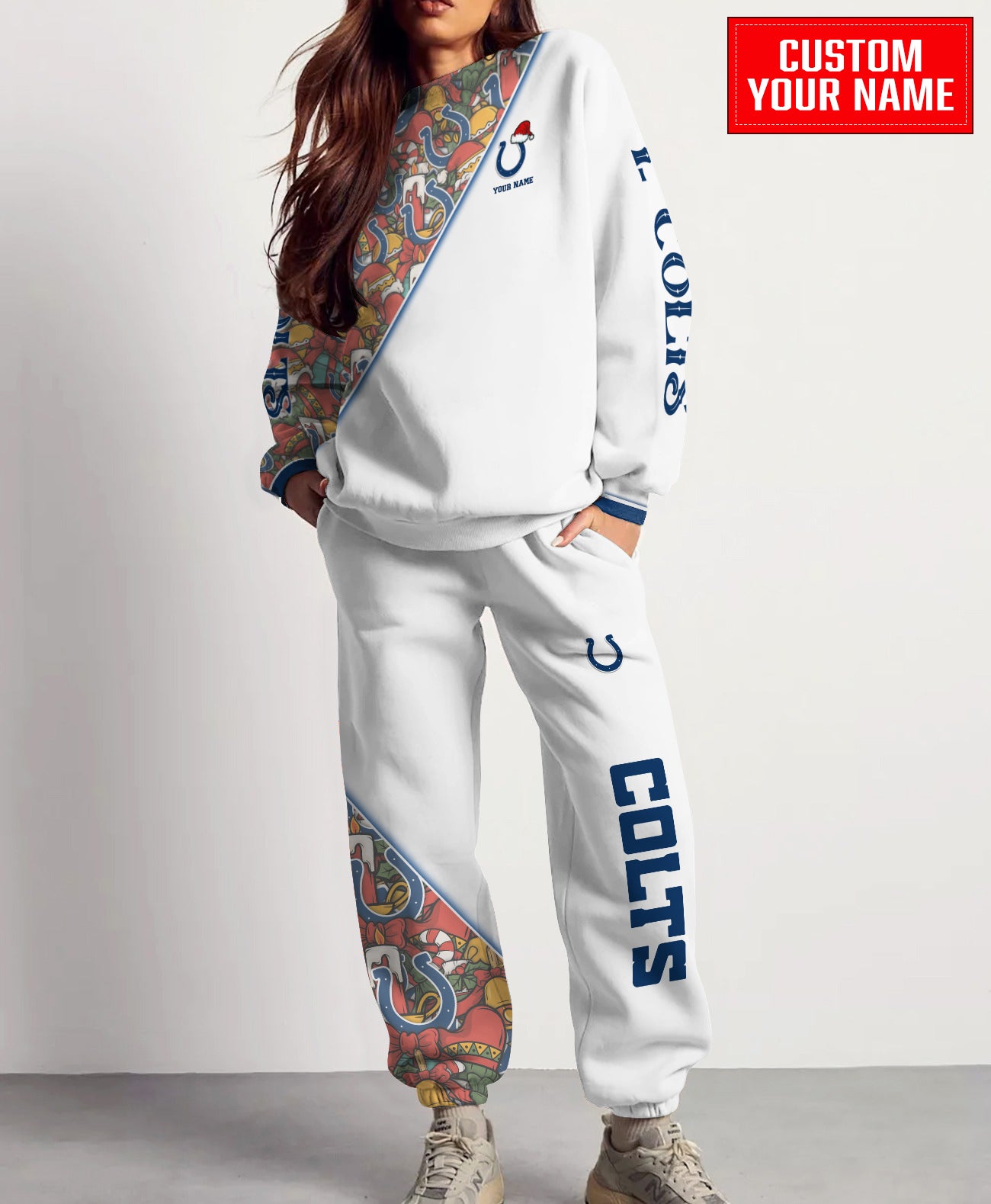Indianapolis Colts Christmas Pattern Unisex Combo Sweatshirt And Sweatpants AZCASP000087White