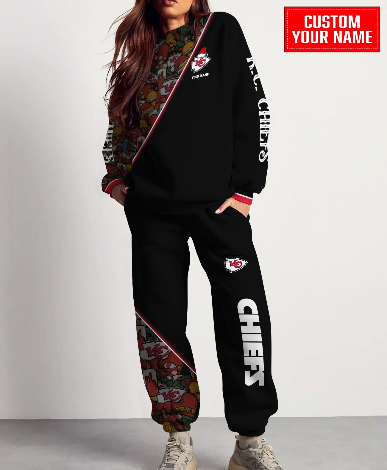 Kansas City Chiefs Christmas Pattern Unisex Combo Sweatshirt And Sweatpants AZCASP000089Black
