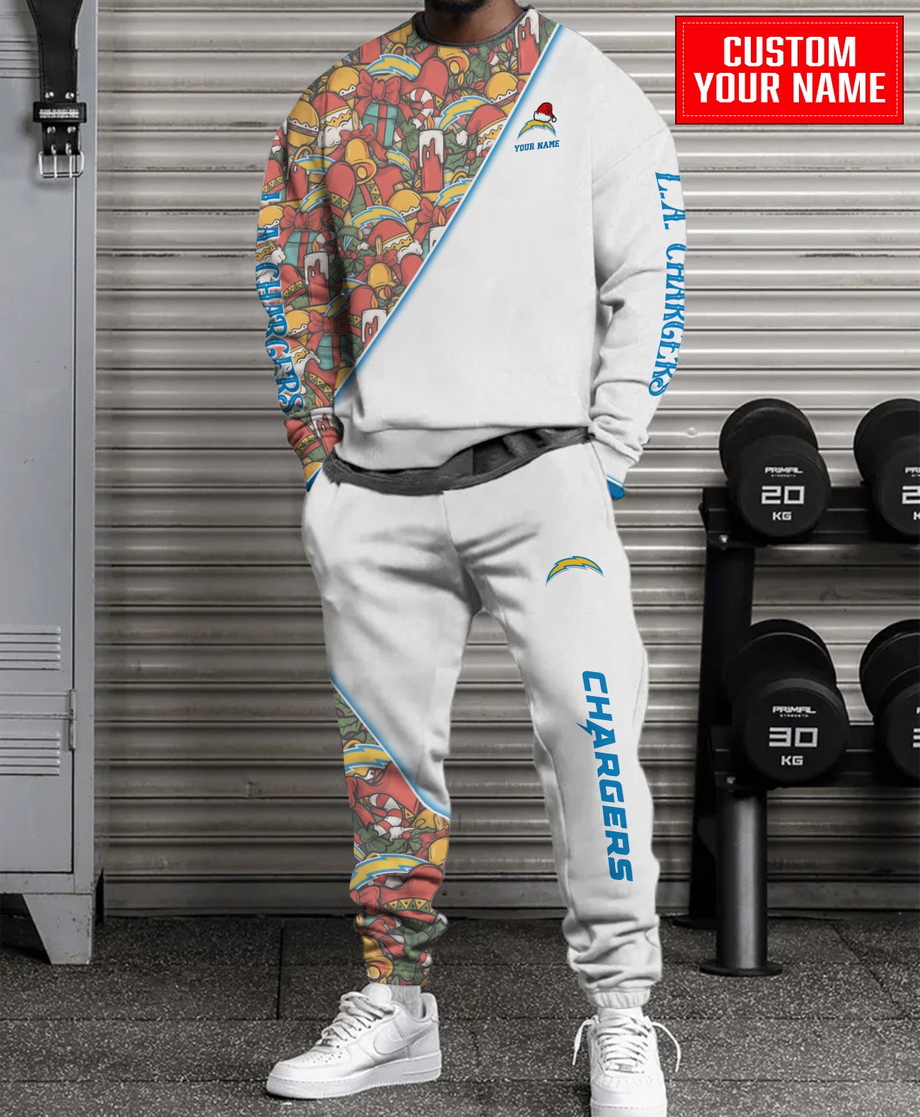 Los Angeles Chargers Christmas Pattern Unisex Combo Sweatshirt And Sweatpants AZCASP000091White