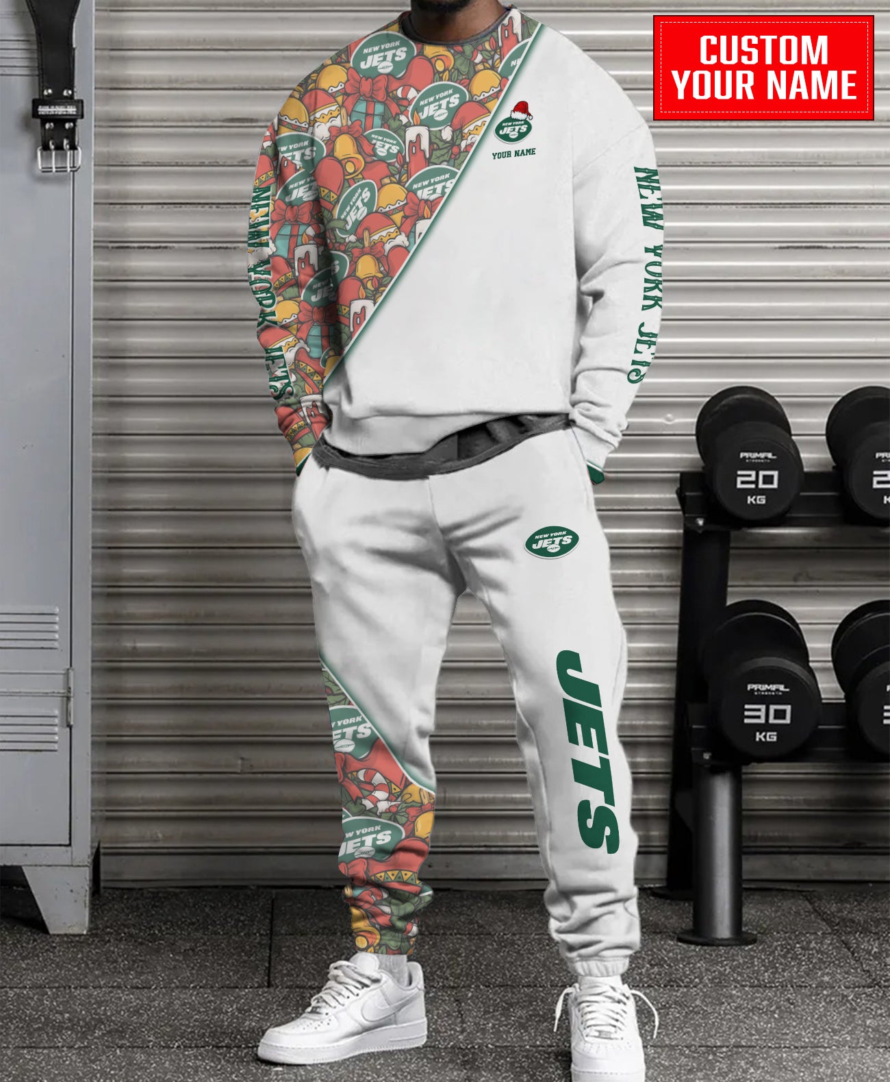 New York Jets Christmas Pattern Unisex Combo Sweatshirt And Sweatpants AZCASP000094White