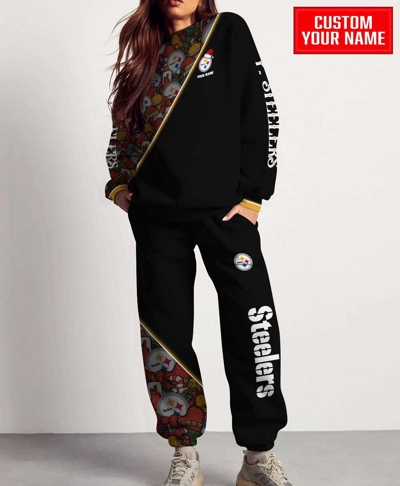 Pittsburgh Steelers Christmas Pattern Unisex Combo Sweatshirt And Sweatpants AZCASP000095Black
