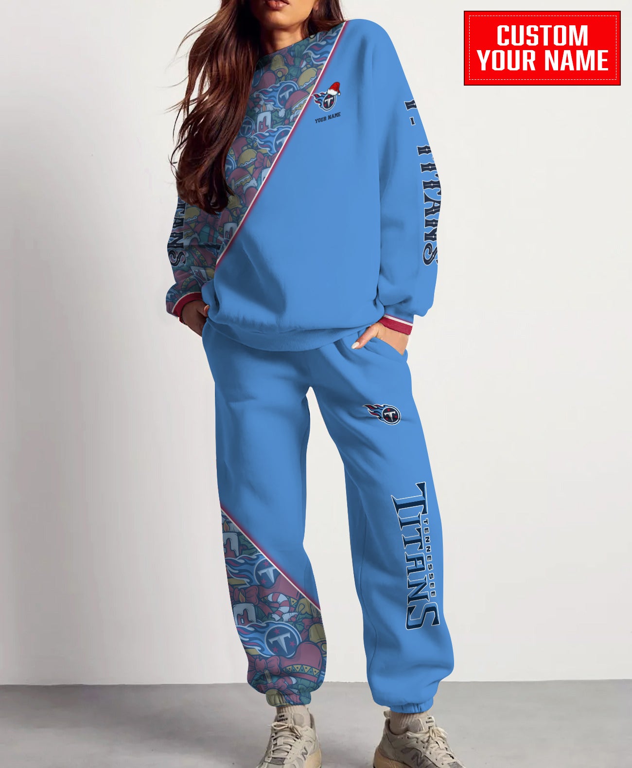 Tennessee Titans Christmas Pattern Unisex Combo Sweatshirt And Sweatpants AZCASP000096TeamColor