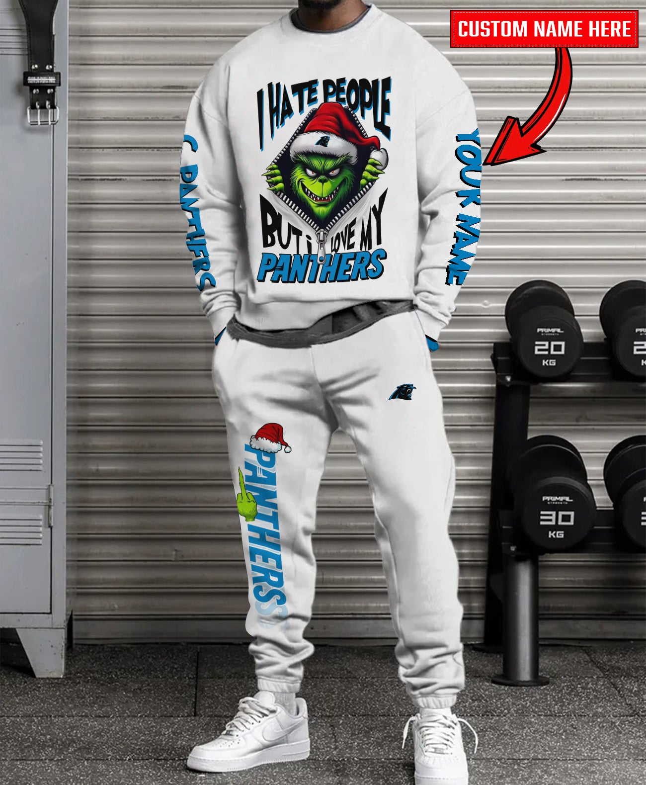 Carolina Panthers Combo Unisex Sweatshirt And Sweatpants Christmas Collection AZCASP000099White