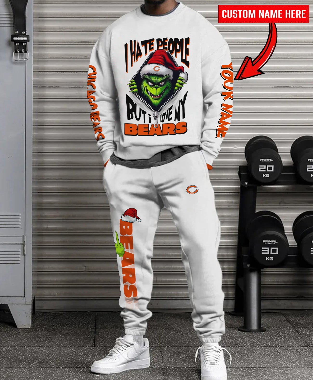Chicago Bears Combo Unisex Sweatshirt And Sweatpants Christmas Collection AZCASP000100White