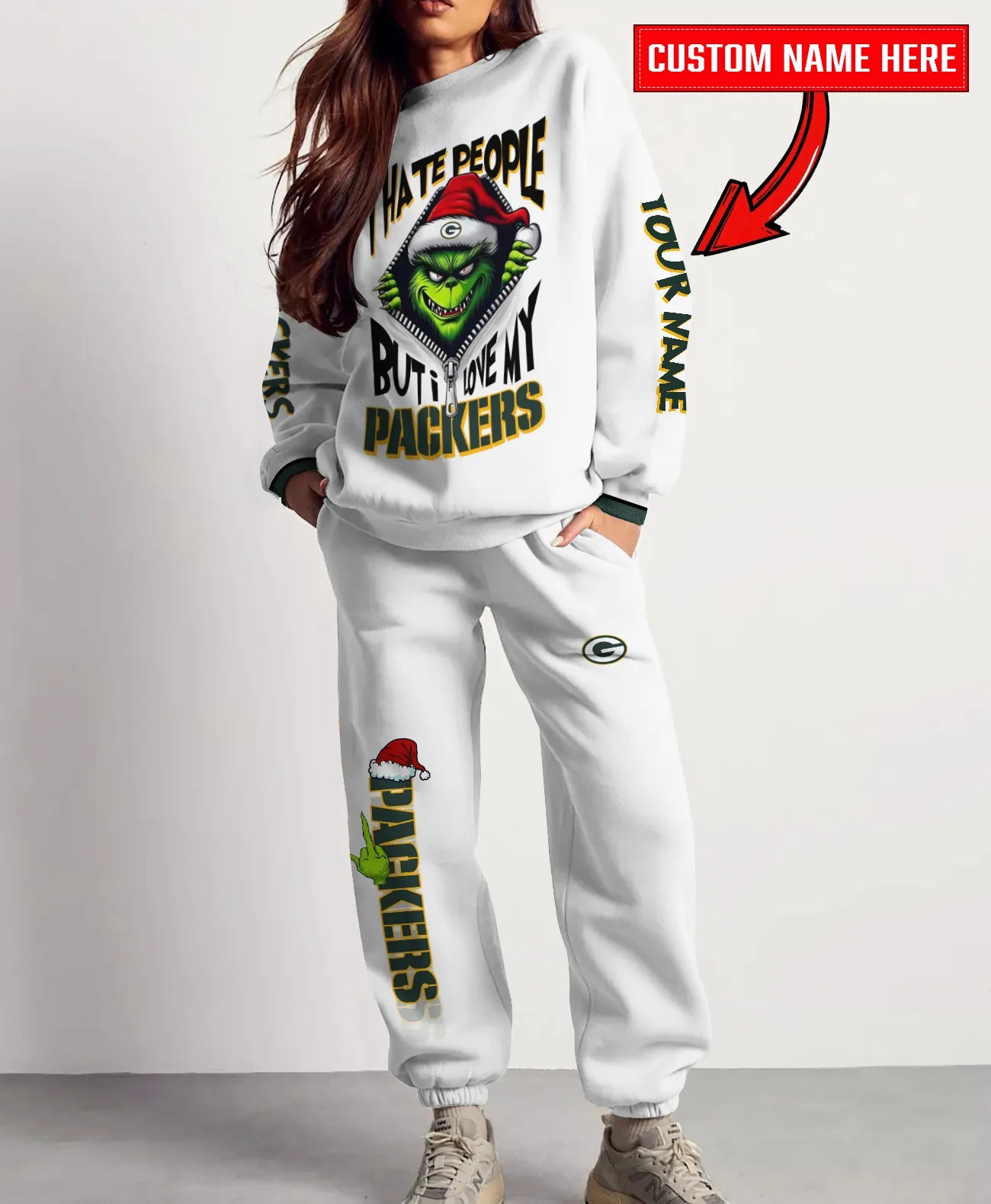 Green Bay Packers Combo Unisex Sweatshirt And Sweatpants Christmas Collection AZCASP000103White