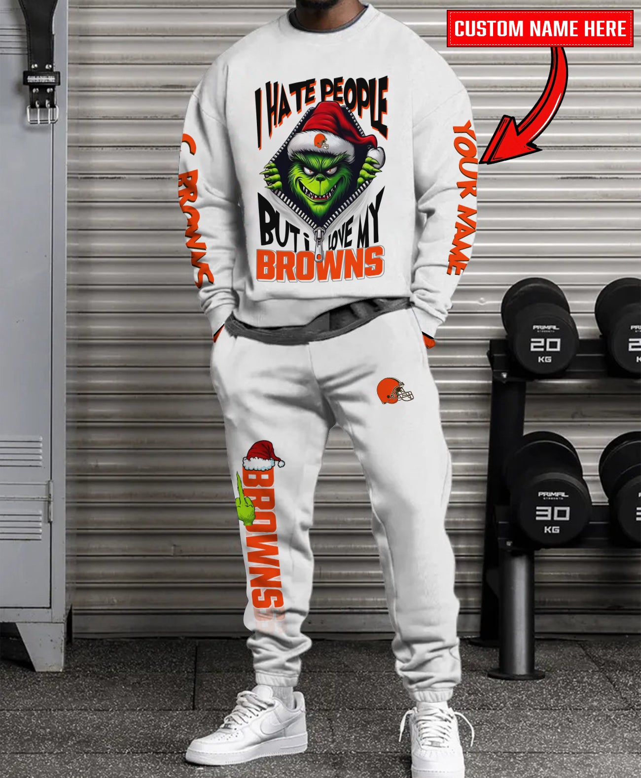 Cleveland Browns Combo Unisex Sweatshirt And Sweatpants Christmas Collection AZCASP000116White
