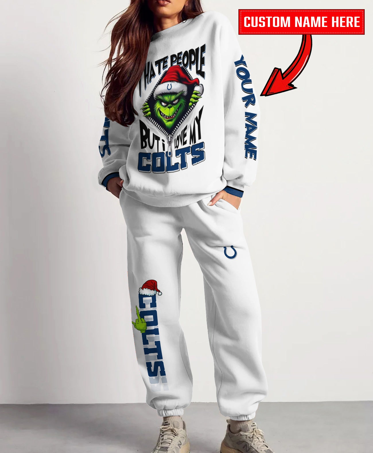 Indianapolis Colts Combo Unisex Sweatshirt And Sweatpants Christmas Collection AZCASP000119White