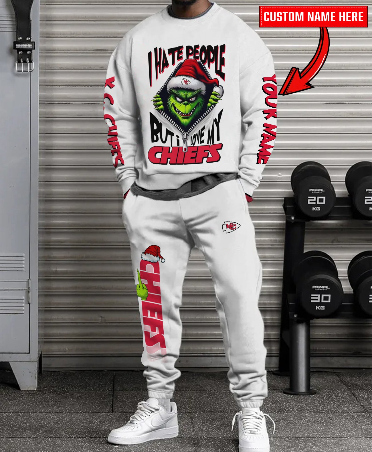 Kansas City Chiefs Combo Unisex Sweatshirt And Sweatpants Christmas Collection AZCASP000121White