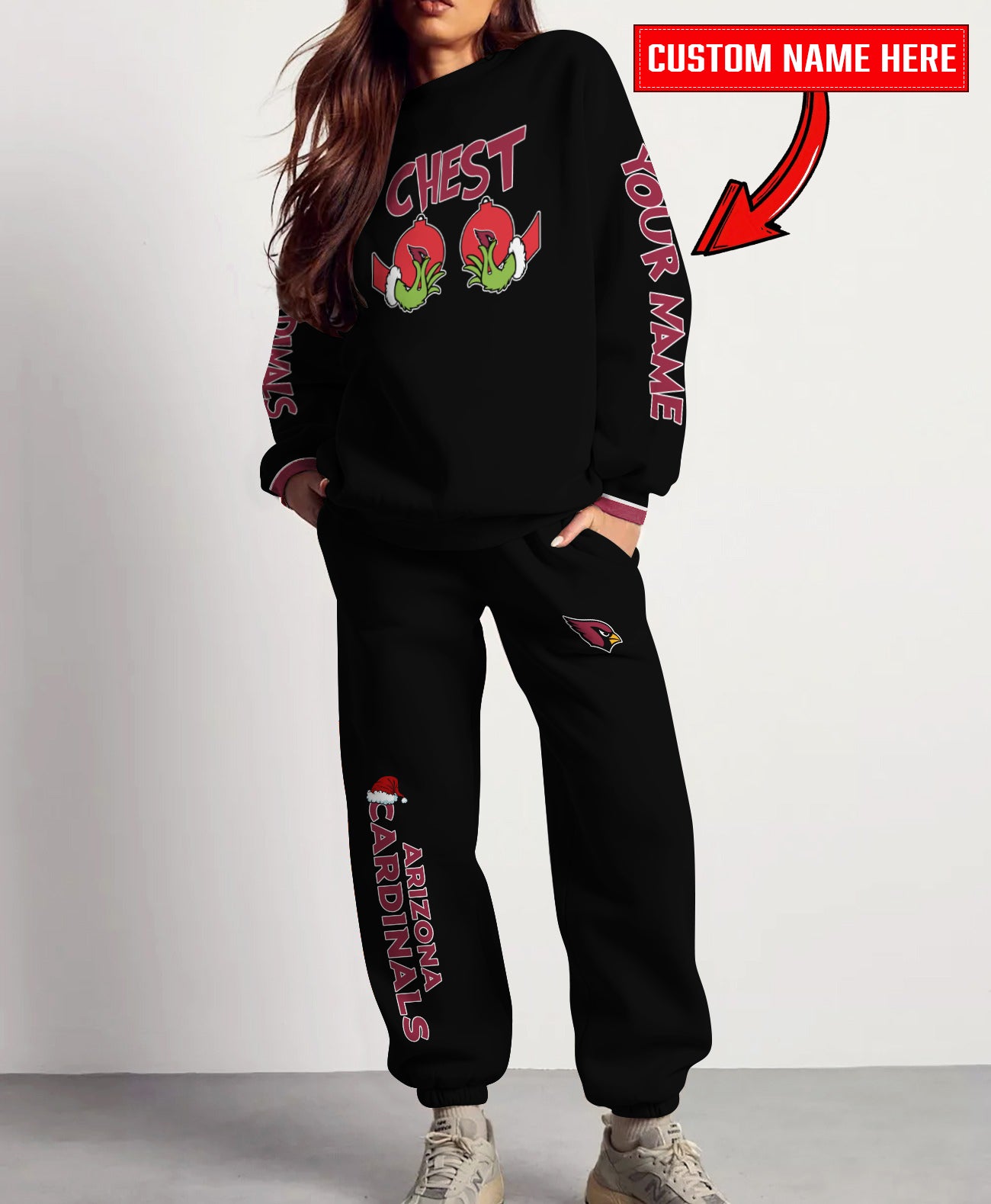 Arizona Cardinals Chest – Nuts Combo Sweatshirt And Sweatpants Christmas Collection AZCASP000129Black