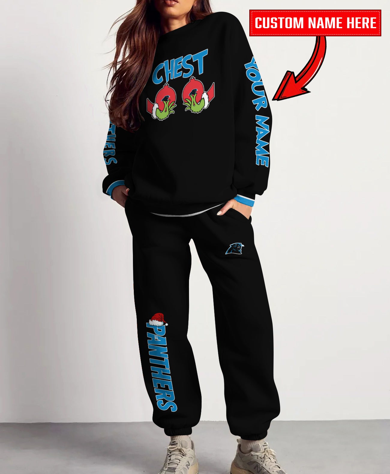 Carolina Panthers Chest – Nuts Combo Sweatshirt And Sweatpants Christmas Collection AZCASP000131Black