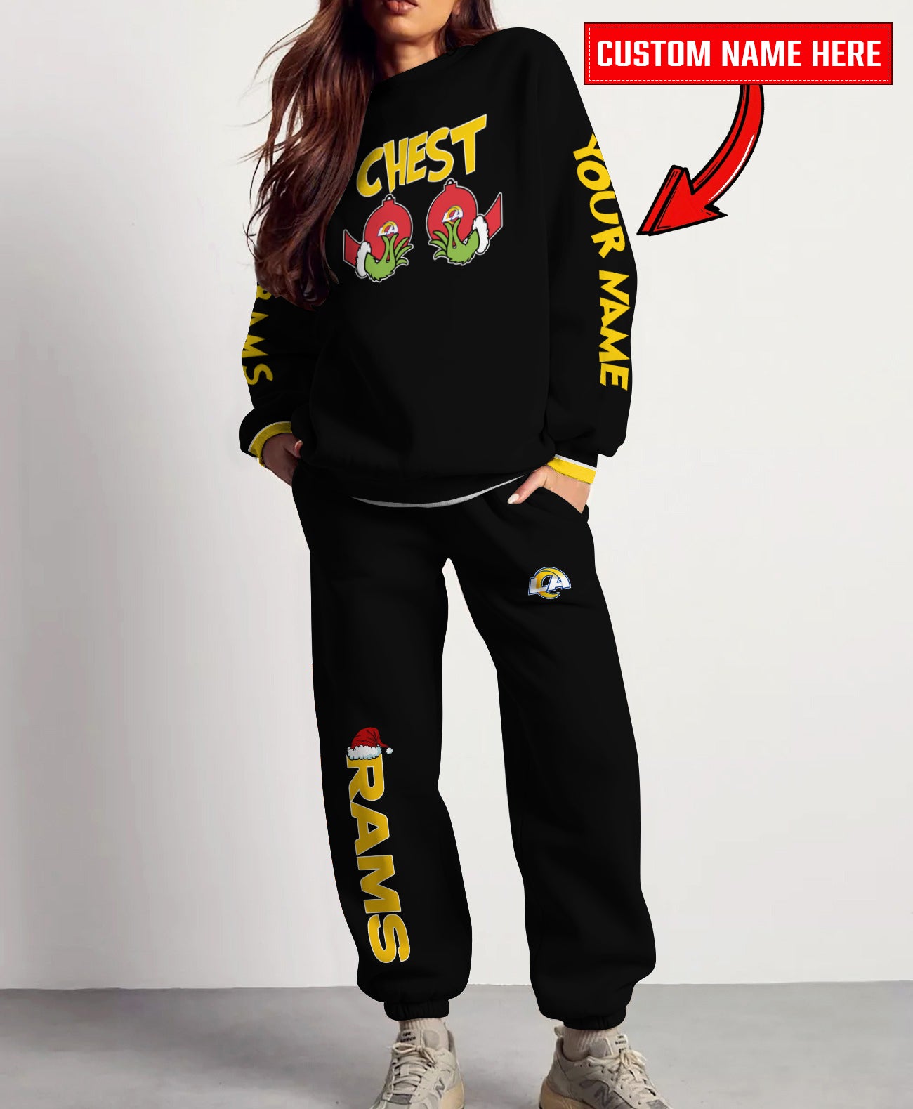 Los Angeles Rams Chest – Nuts Combo Sweatshirt And Sweatpants Christmas Collection AZCASP000136Black