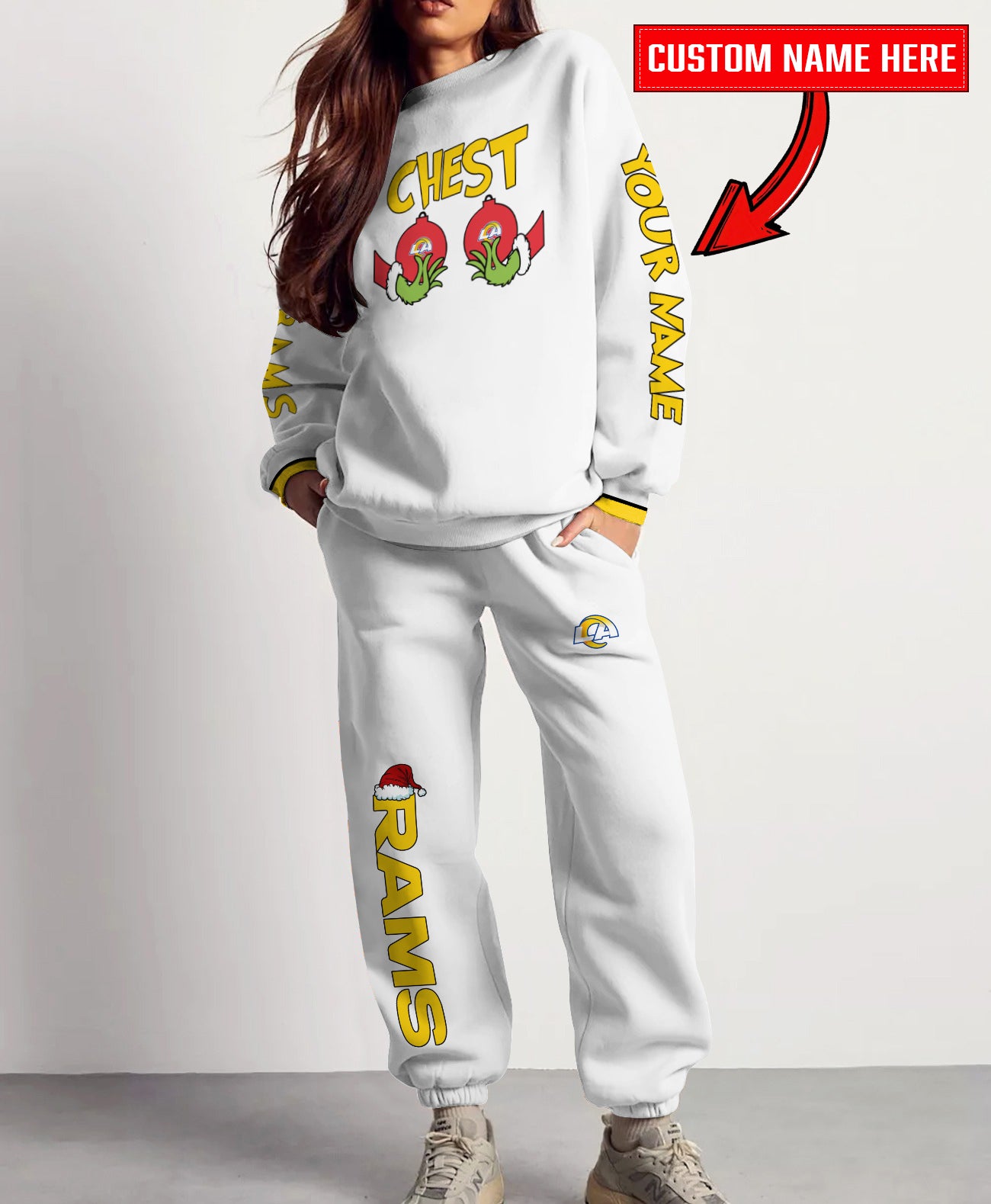 Los Angeles Rams Chest – Nuts Combo Sweatshirt And Sweatpants Christmas Collection AZCASP000136White
