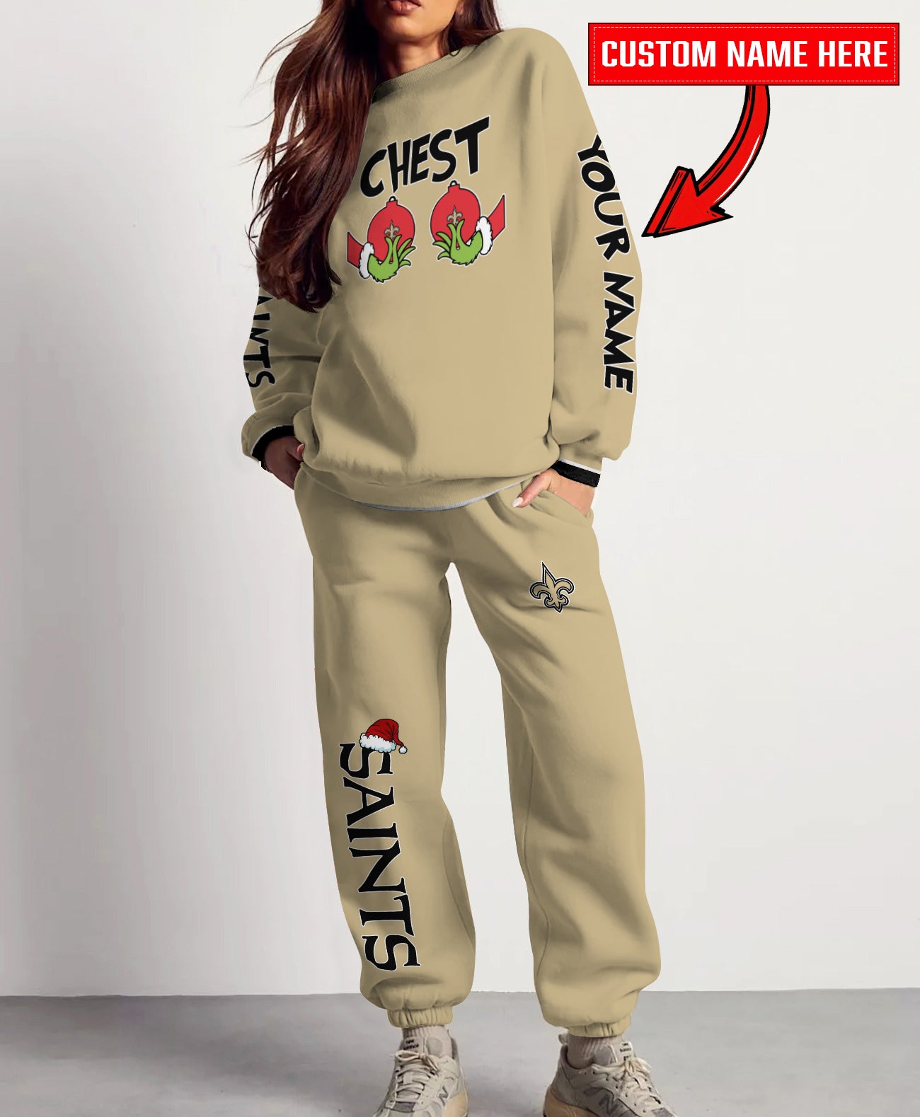 New Orleans Saints Chest – Nuts Combo Sweatshirt And Sweatpants Christmas Collection AZCASP000138TeamColor