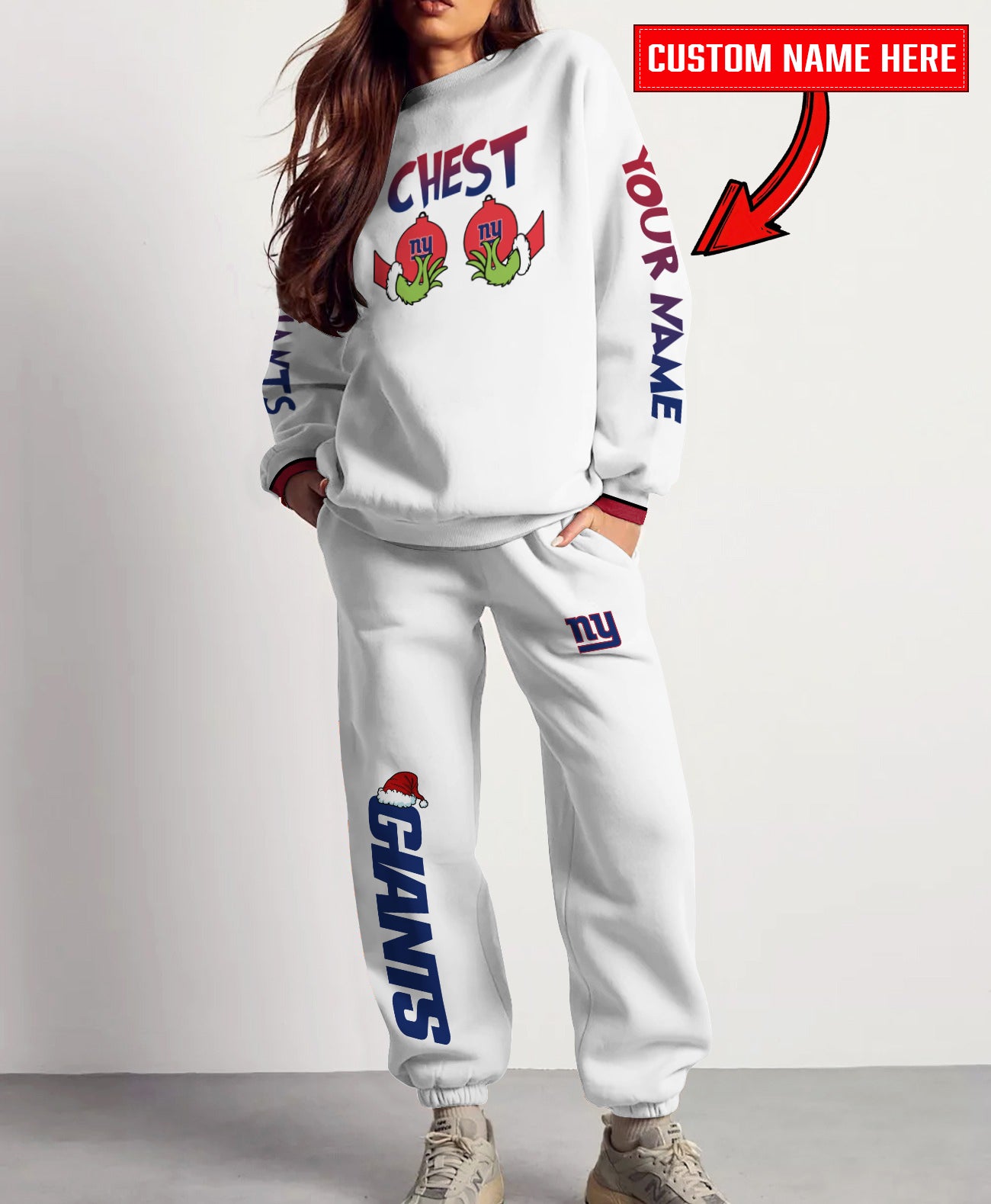 New York Giants Chest – Nuts Combo Sweatshirt And Sweatpants Christmas Collection AZCASP000139White