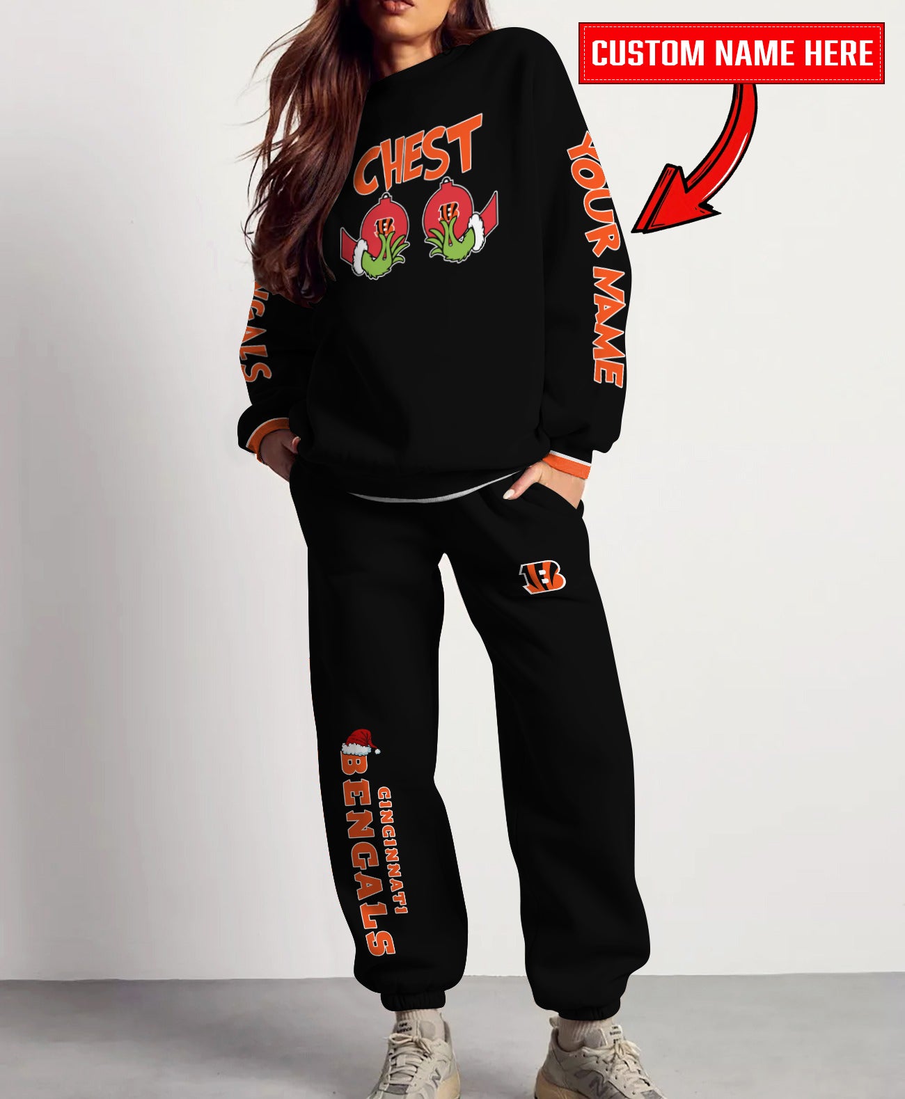 Cincinnati Bengals Chest – Nuts Combo Sweatshirt And Sweatpants Christmas Collection AZCASP000147Black