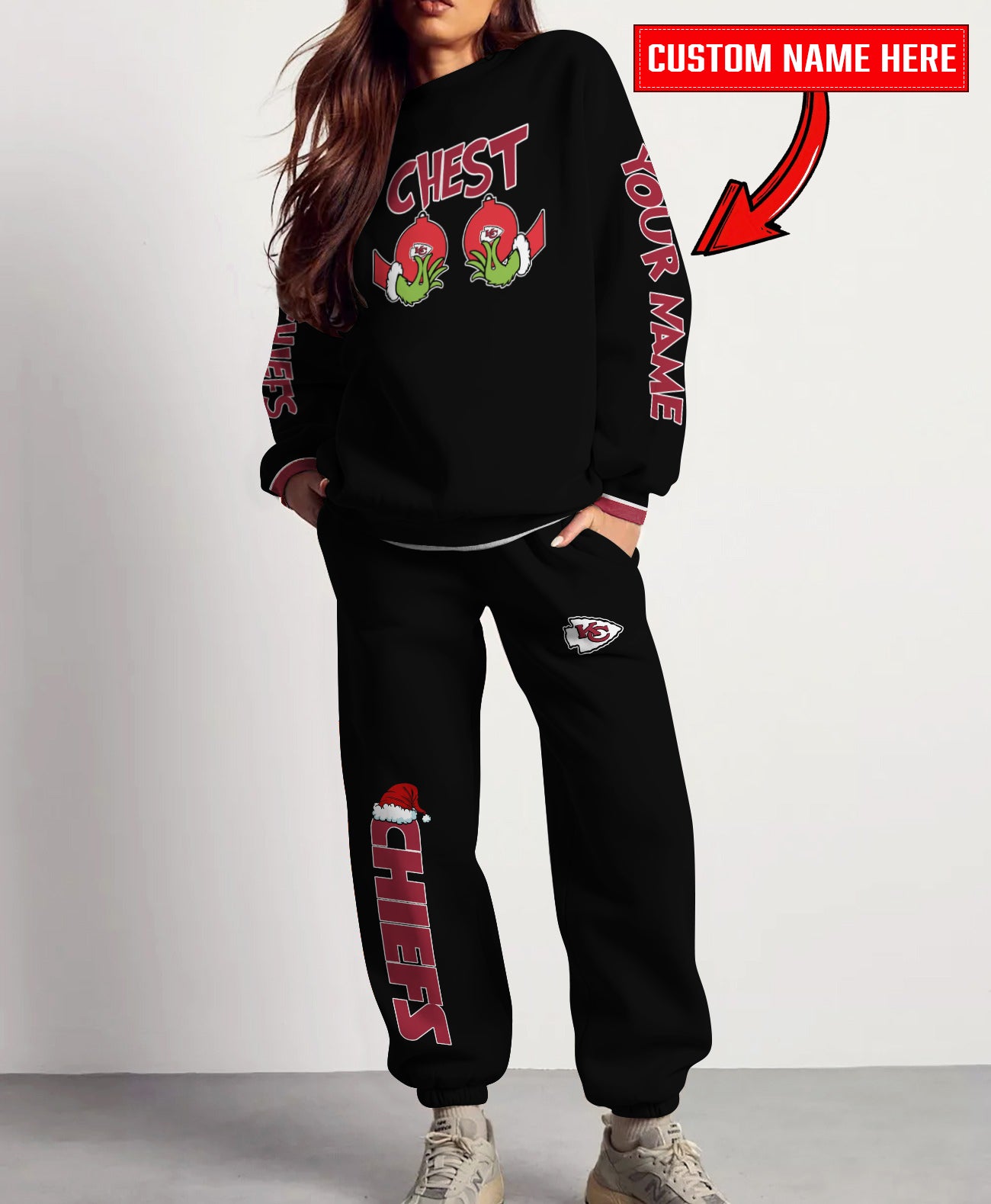 Kansas City Chiefs Chest – Nuts Combo Sweatshirt And Sweatpants Christmas Collection AZCASP000153Black
