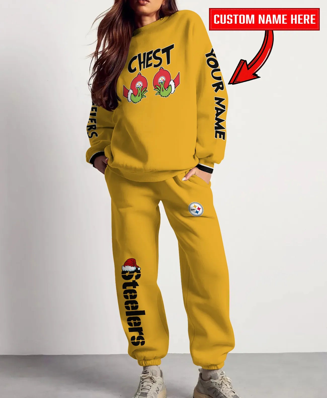 Pittsburgh Steelers Chest – Nuts Combo Sweatshirt And Sweatpants Christmas Collection AZCASP000159TeamColor