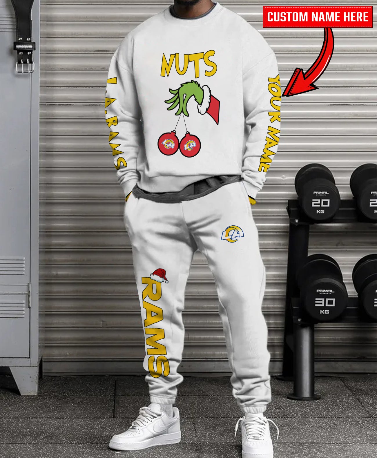 Los Angeles Rams Chest – Nuts Combo Sweatshirt And Sweatpants Christmas Collection AZCASP000168White