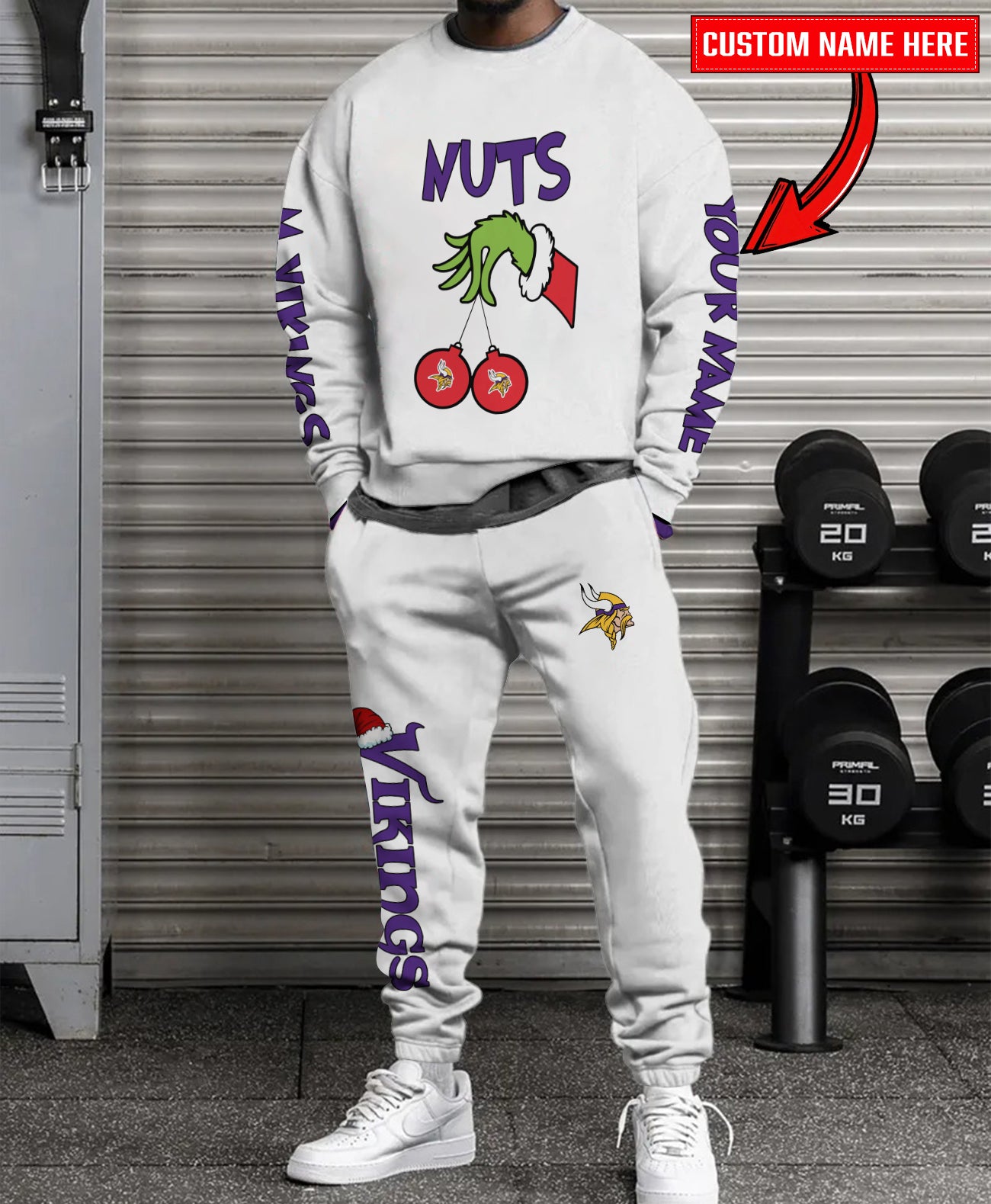 Minnesota Vikings Chest – Nuts Combo Sweatshirt And Sweatpants Christmas Collection AZCASP000169White