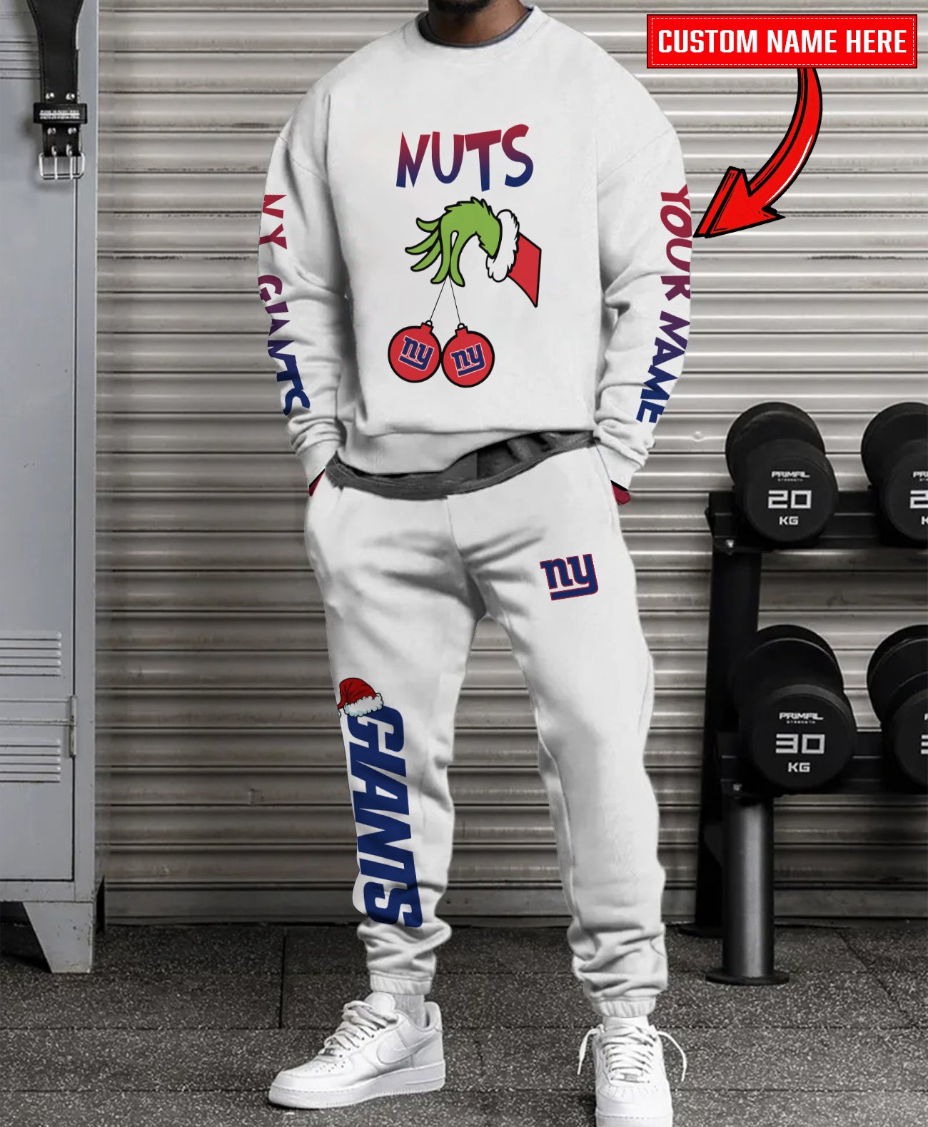New York Giants Chest – Nuts Combo Sweatshirt And Sweatpants Christmas Collection AZCASP000171White