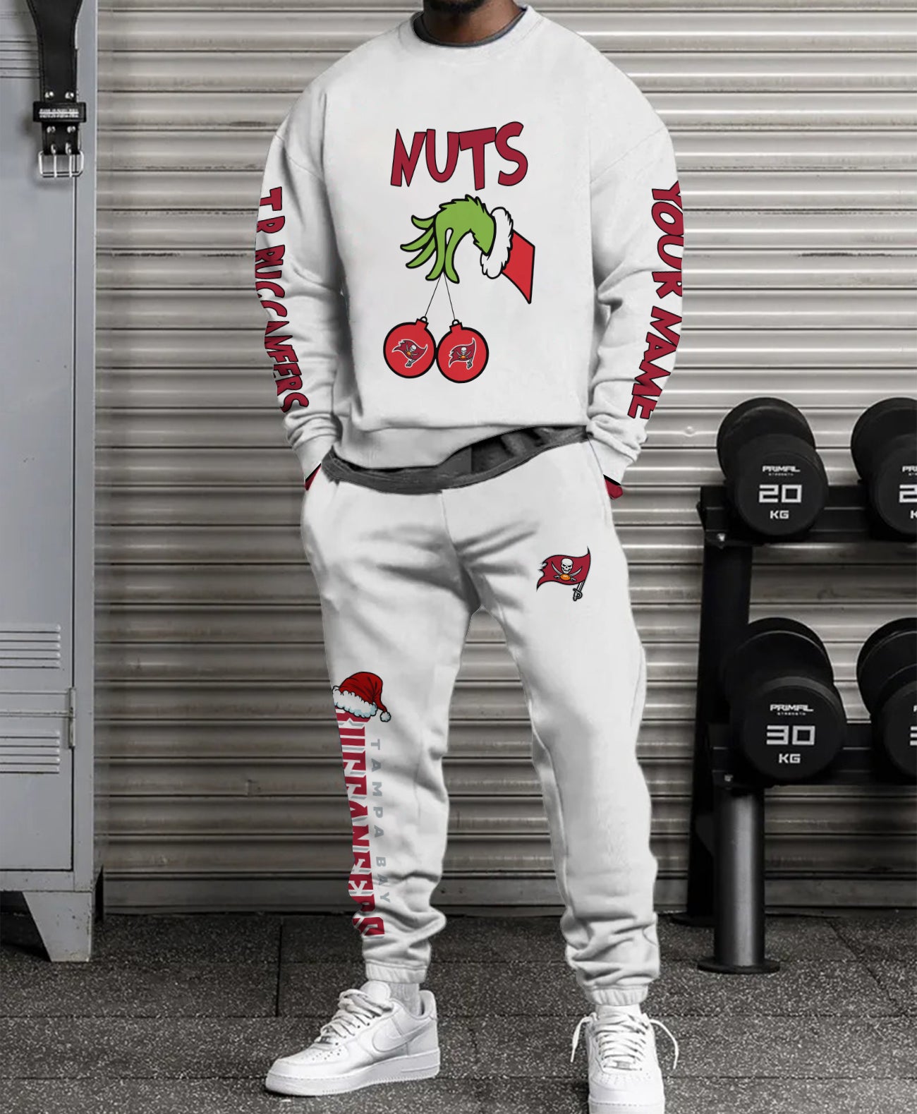Tampa Bay Buccaneers Chest – Nuts Combo Sweatshirt And Sweatpants Christmas Collection AZCASP000175White