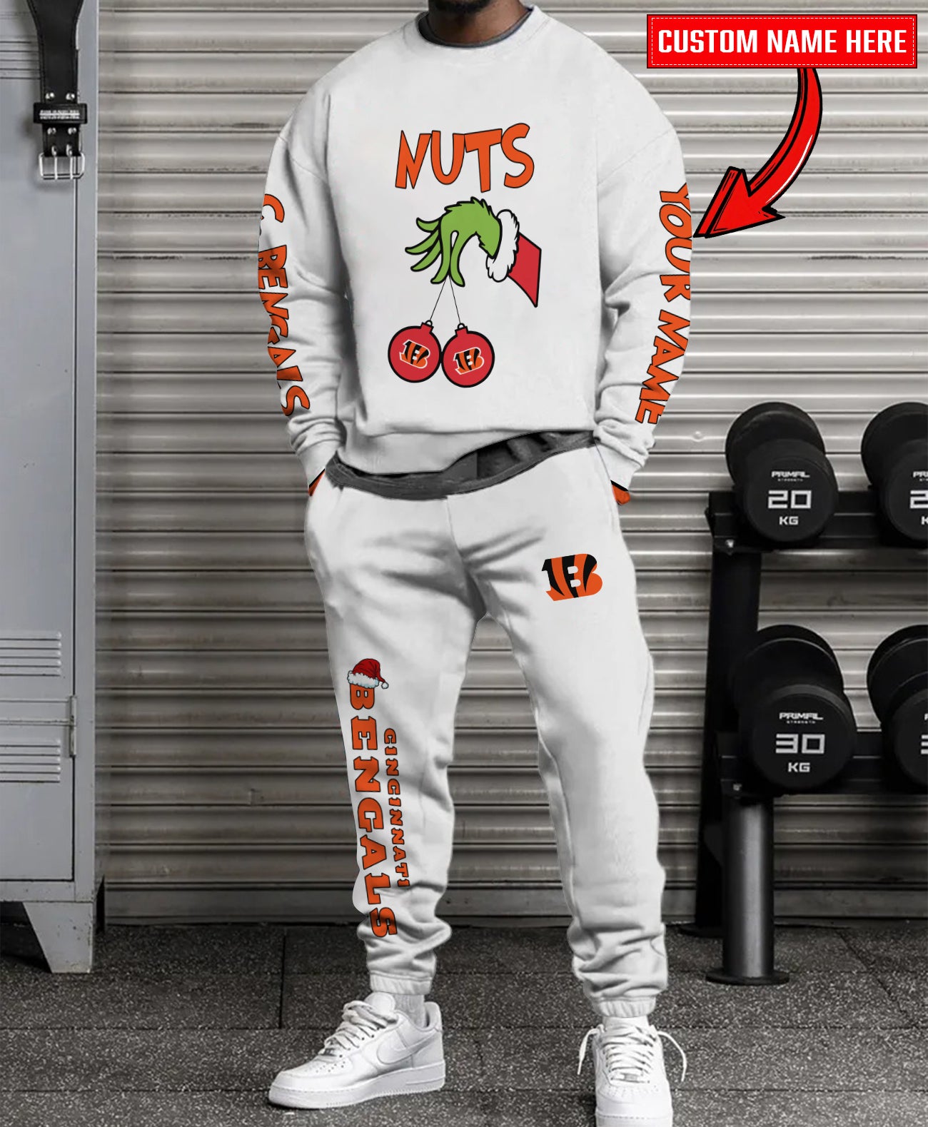 Cincinnati Bengals Chest – Nuts Combo Sweatshirt And Sweatpants Christmas Collection AZCASP000179White
