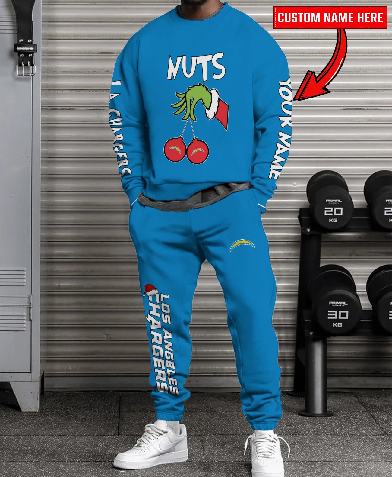 Los Angeles Chargers Chest – Nuts Combo Sweatshirt And Sweatpants Christmas Collection AZCASP000187TeamColor